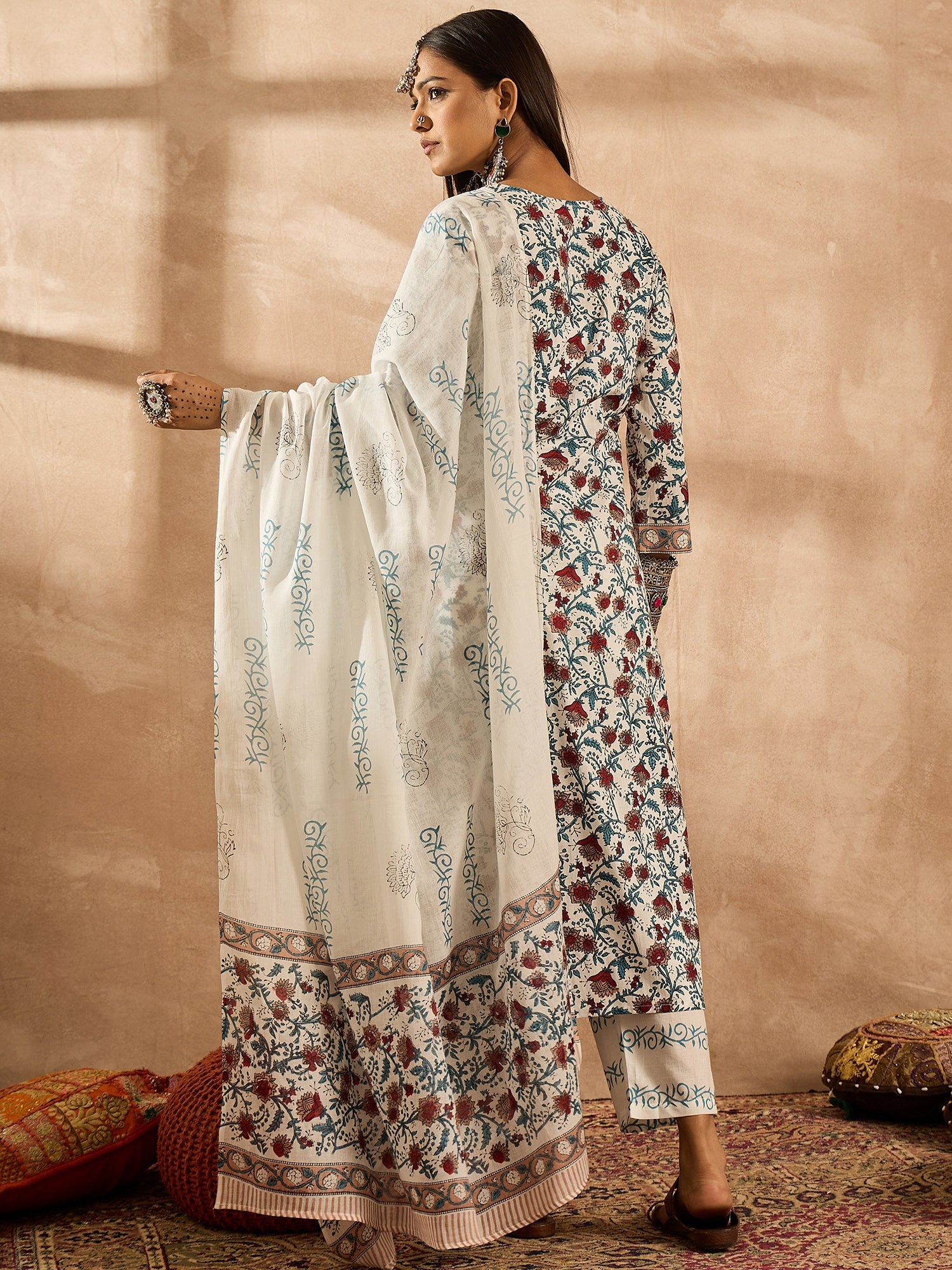 indo era, suit, kurta set for women, indo era kurta, kurta sets for ladies, summer dresses for women, 3 piece suit, cotton kurta set for women, new arrivals, women kurti plazo set, women in suit, kurta suit, floral kurta, short suit, spring summer, White suit