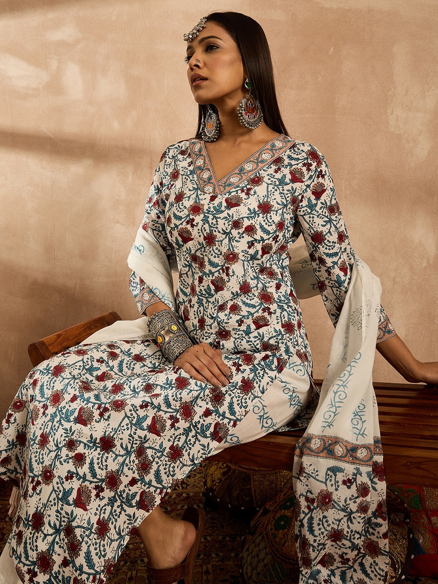 indo era, suit, kurta set for women, indo era kurta, kurta sets for ladies, summer dresses for women, 3 piece suit, cotton kurta set for women, new arrivals, women kurti plazo set, women in suit, kurta suit, floral kurta, short suit, spring summer, White suit