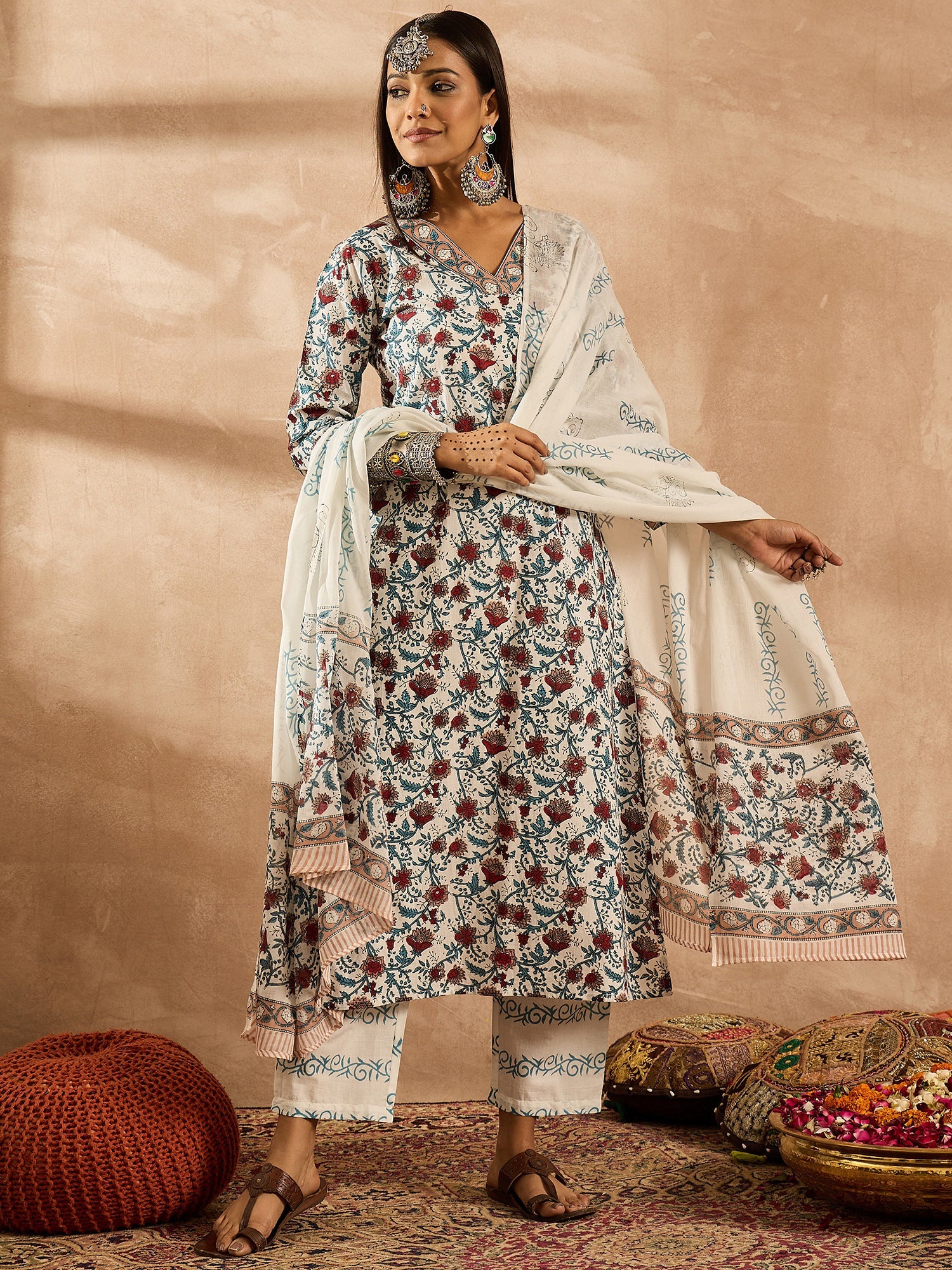 indo era, suit, kurta set for women, indo era kurta, kurta sets for ladies, summer dresses for women, 3 piece suit, cotton kurta set for women, new arrivals, women kurti plazo set, women in suit, kurta suit, floral kurta, short suit, spring summer, White suit