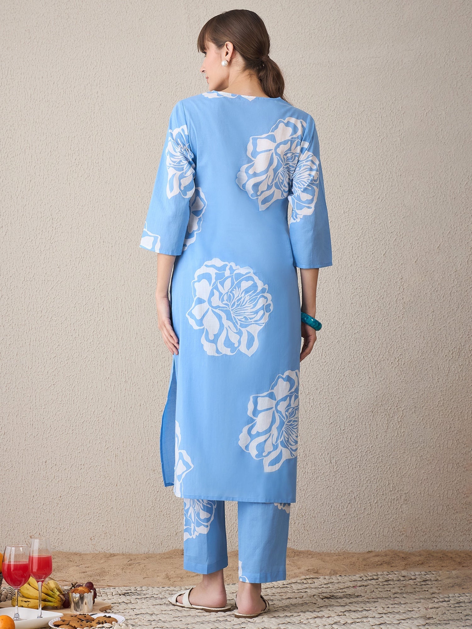 indo era, suit, kurta set for women, indo era kurta, kurta sets for ladies, summer dresses for women, 3 piece suit, cotton kurta set for women, new arrivals, women kurti plazo set, women in suit, kurta suit, floral kurta, short suit, spring summer, Blue suit