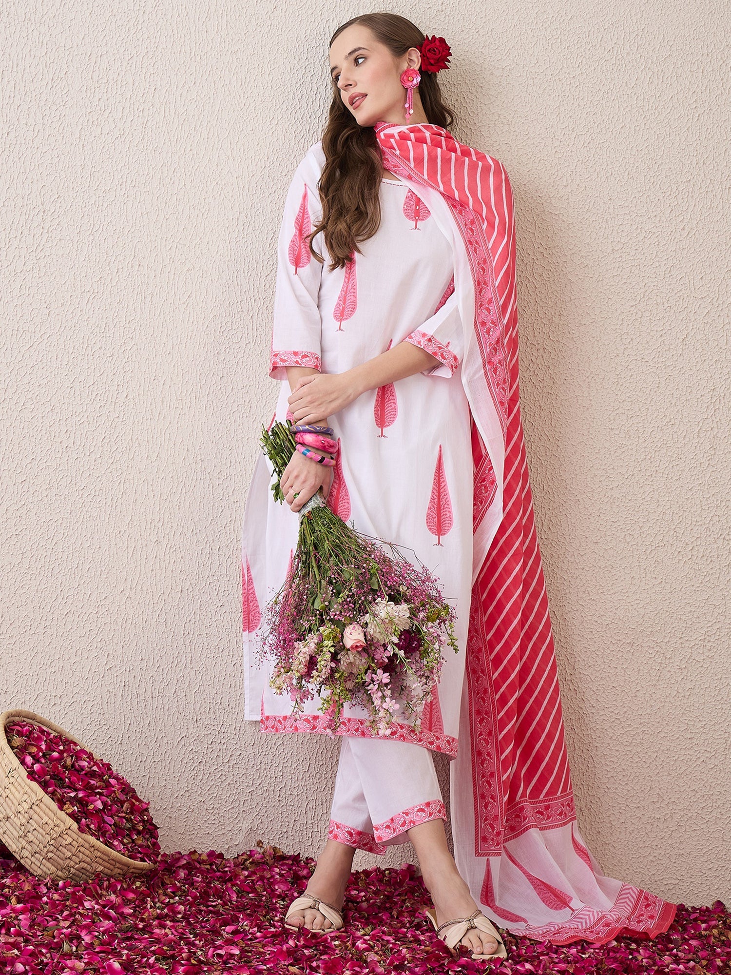 indo era, suit, kurta set for women, indo era kurta, kurta sets for ladies, summer dresses for women, 3 piece suit, cotton kurta set for women, new arrivals, women kurti plazo set, women in suit, kurta suit, floral kurta, short suit, spring summer, White suit