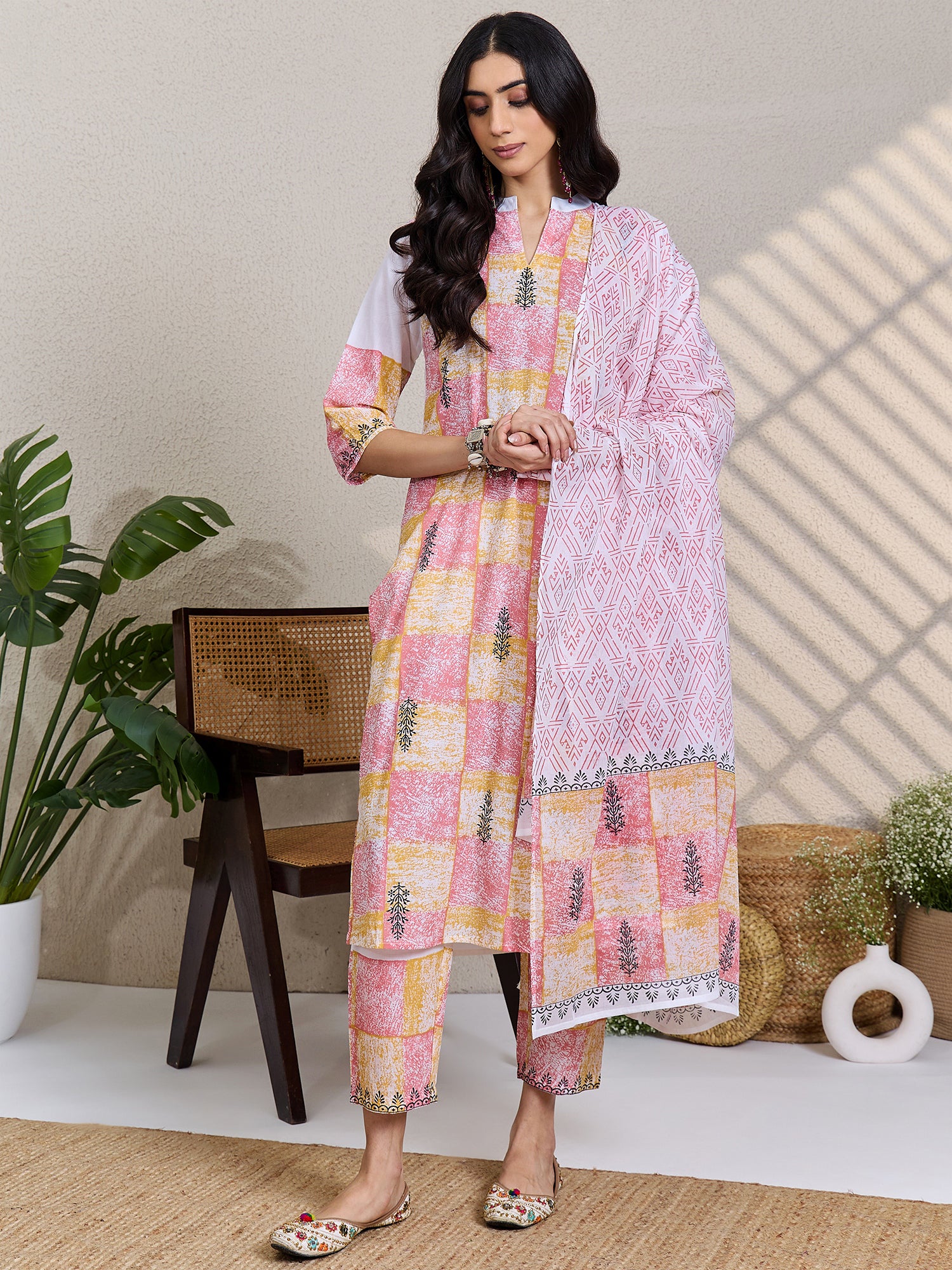Multi Printed Pure Cotton Straight Kurta Sets With Dupatta