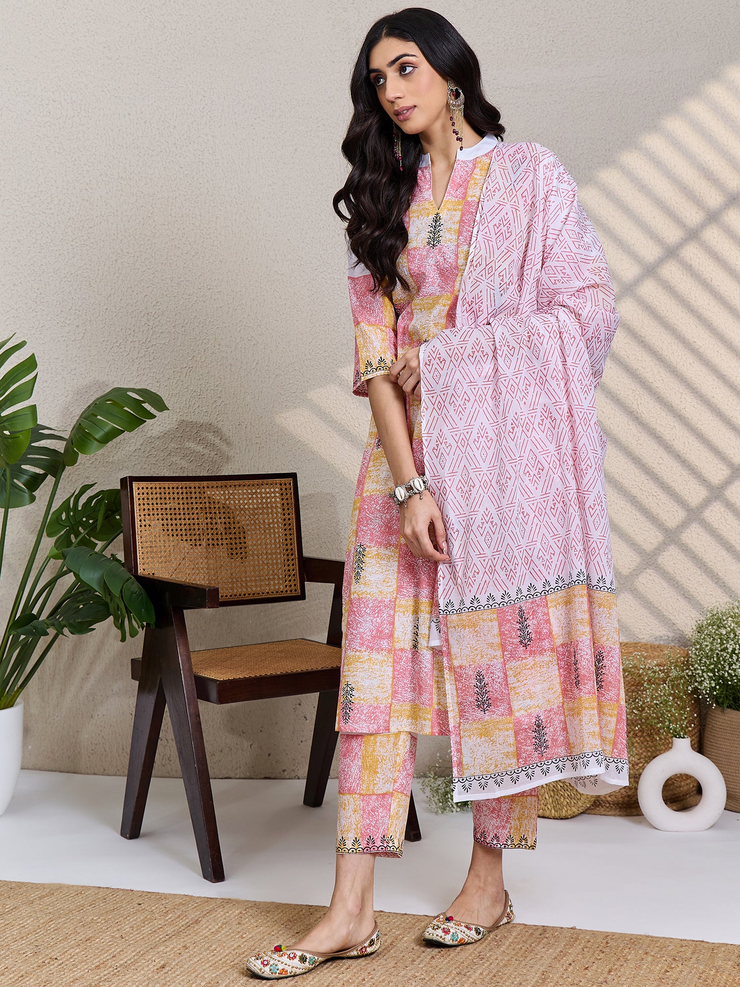 Multi Printed Pure Cotton Straight Kurta Sets With Dupatta