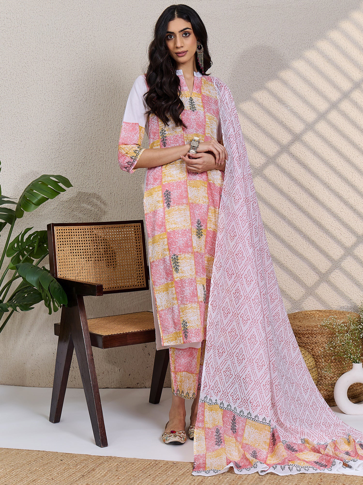 Multi Printed Pure Cotton Straight Kurta Sets With Dupatta