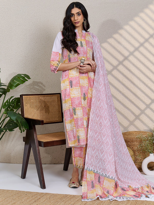 Multi Printed Pure Cotton Straight Kurta Sets With Dupatta