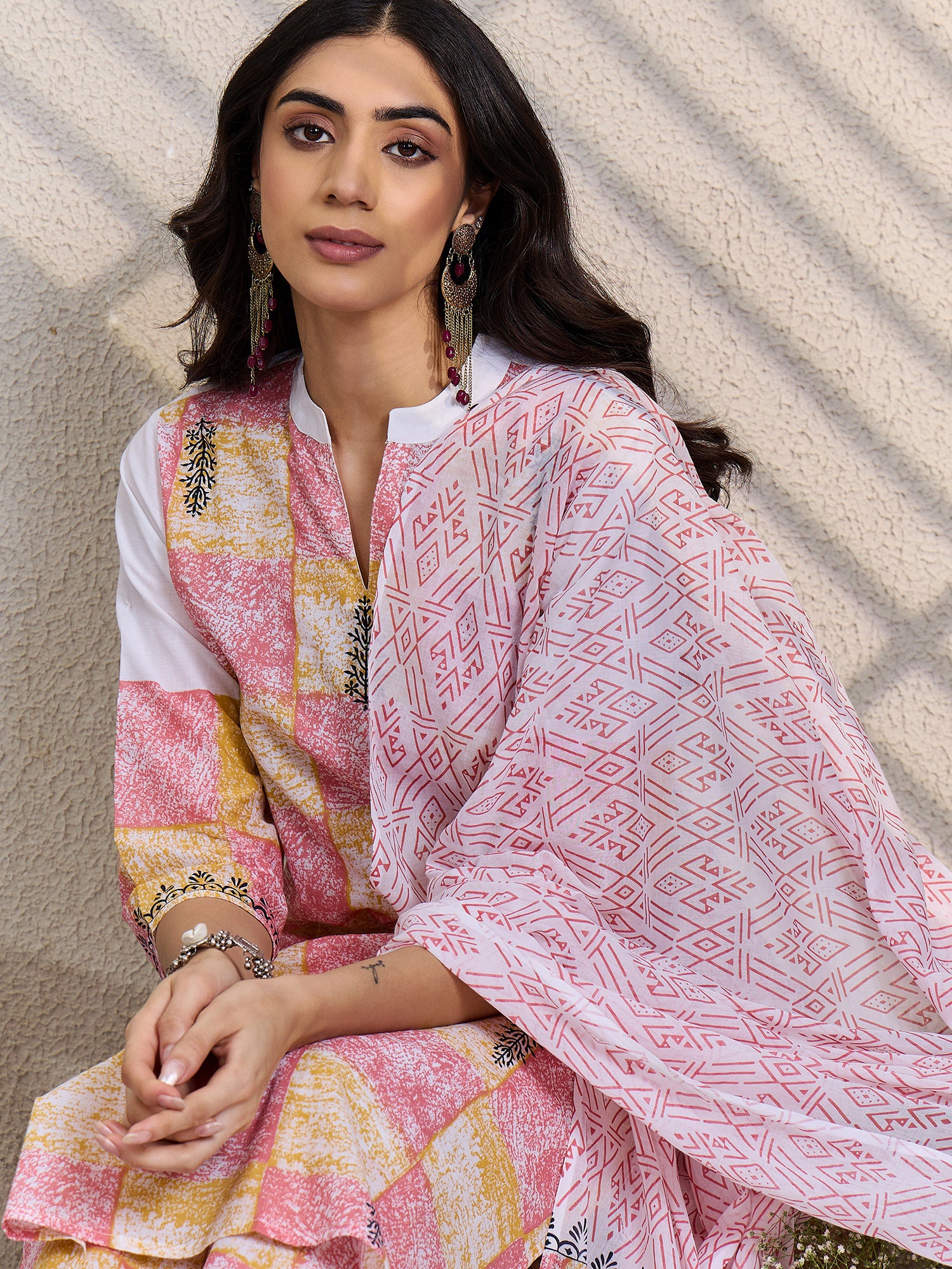 Multi Printed Pure Cotton Straight Kurta Sets With Dupatta