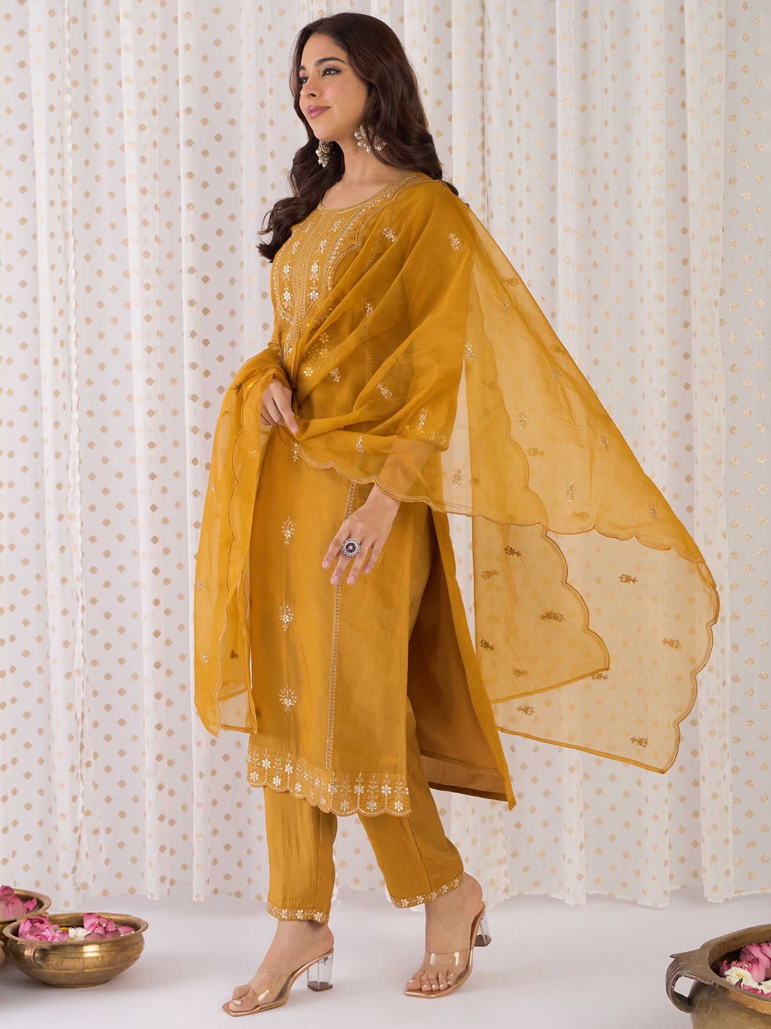 indo era, suit, kurta set for women, indo era kurta, kurta sets for ladies, summer dresses for women, 3 piece suit, cotton kurta set for women, new arrivals, women kurti plazo set, women in suit, kurta suit, floral kurta, short suit, spring summer, Mustard suit