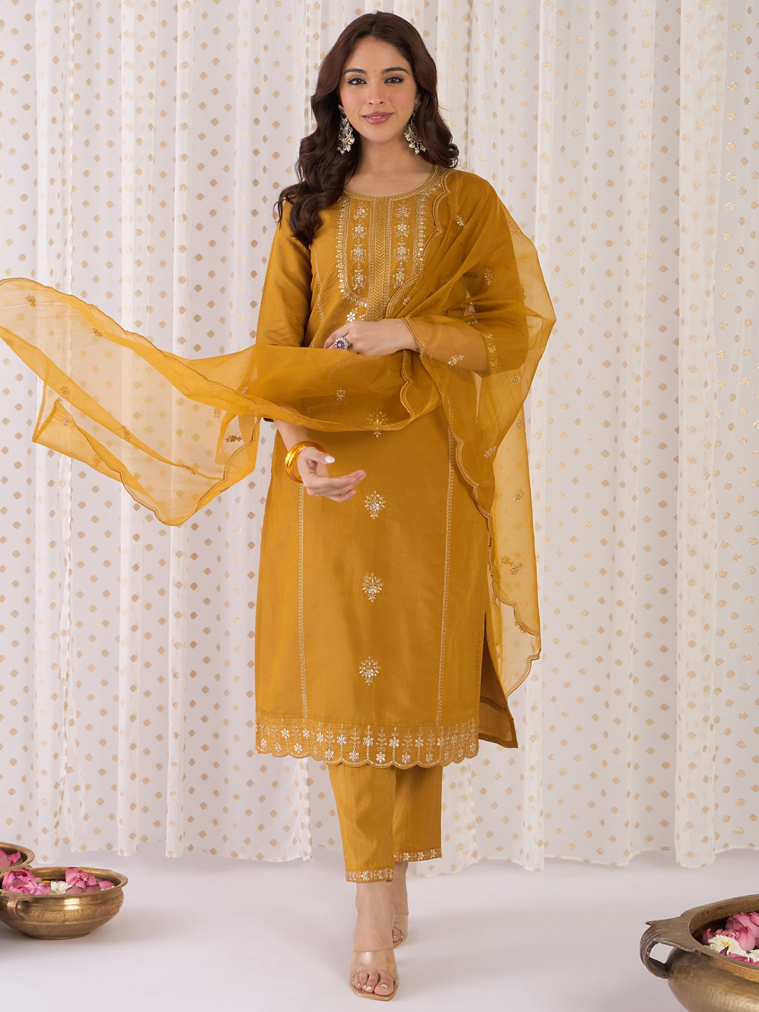 indo era, suit, kurta set for women, indo era kurta, kurta sets for ladies, summer dresses for women, 3 piece suit, cotton kurta set for women, new arrivals, women kurti plazo set, women in suit, kurta suit, floral kurta, short suit, spring summer, Mustard suit