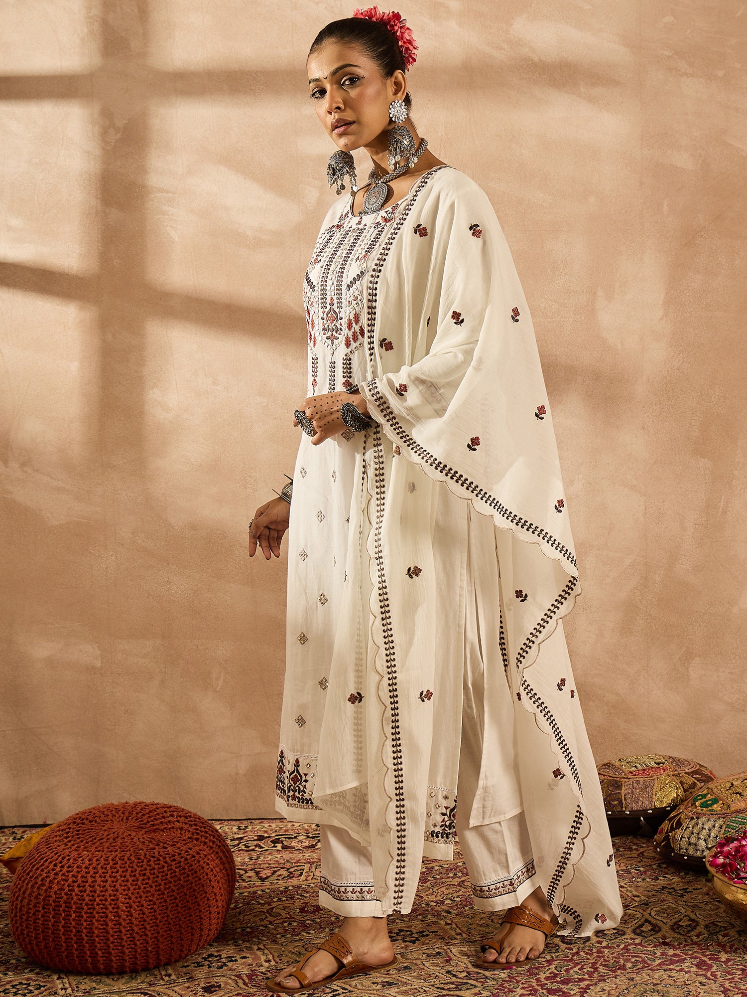 indo era, suit, kurta set for women, indo era kurta, kurta sets for ladies, summer dresses for women, 3 piece suit, cotton kurta set for women, new arrivals, women kurti plazo set, women in suit, kurta suit, floral kurta, short suit, spring summer, White suit