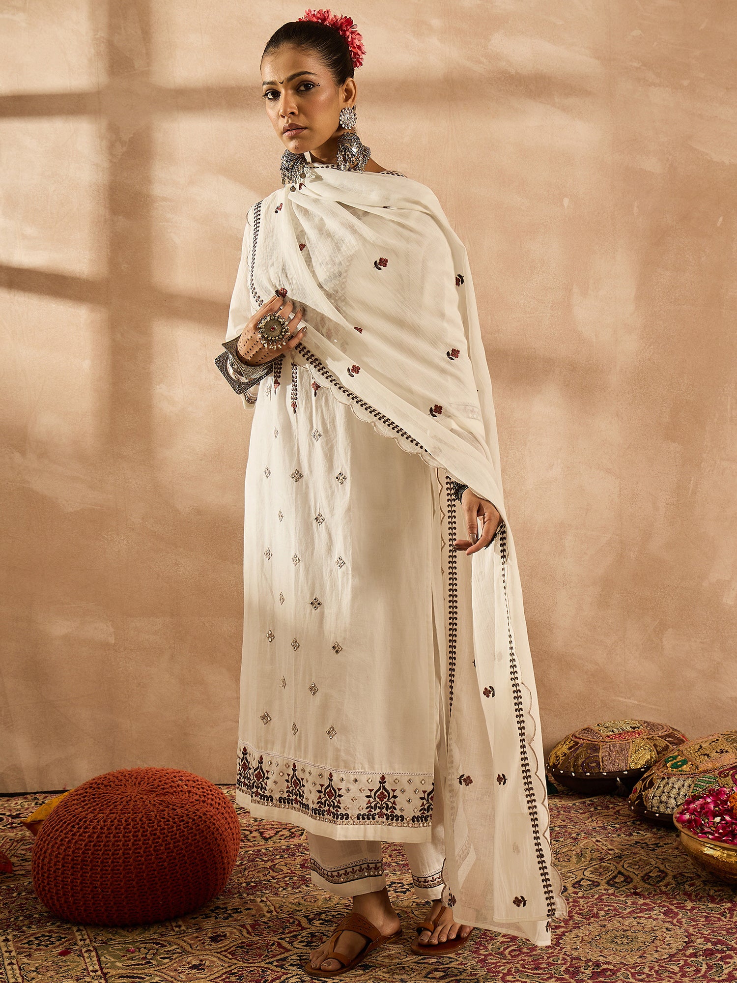 indo era, suit, kurta set for women, indo era kurta, kurta sets for ladies, summer dresses for women, 3 piece suit, cotton kurta set for women, new arrivals, women kurti plazo set, women in suit, kurta suit, floral kurta, short suit, spring summer, White suit