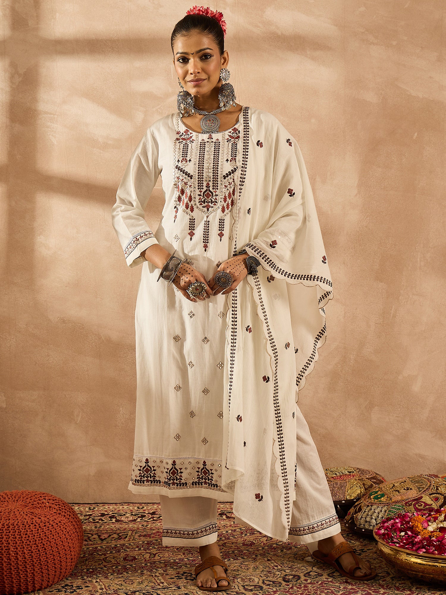 indo era, suit, kurta set for women, indo era kurta, kurta sets for ladies, summer dresses for women, 3 piece suit, cotton kurta set for women, new arrivals, women kurti plazo set, women in suit, kurta suit, floral kurta, short suit, spring summer, White suit