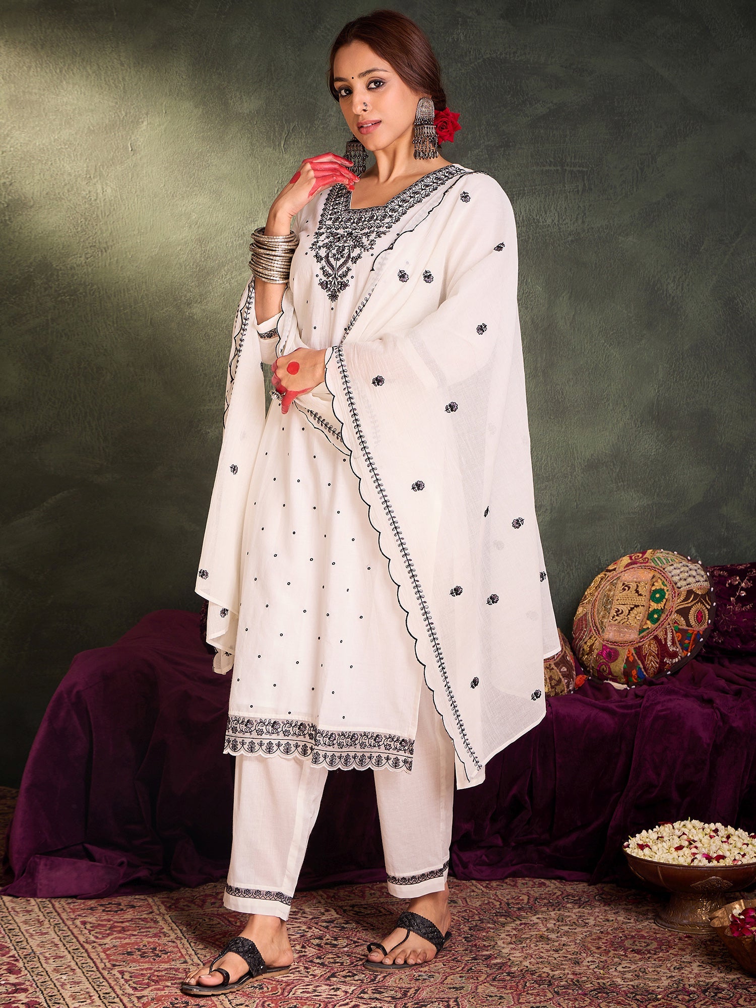 indo era, suit, kurta set for women, indo era kurta, kurta sets for ladies, summer dresses for women, 3 piece suit, cotton kurta set for women, new arrivals, women kurti plazo set, women in suit, kurta suit, floral kurta, short suit, spring summer, White suit