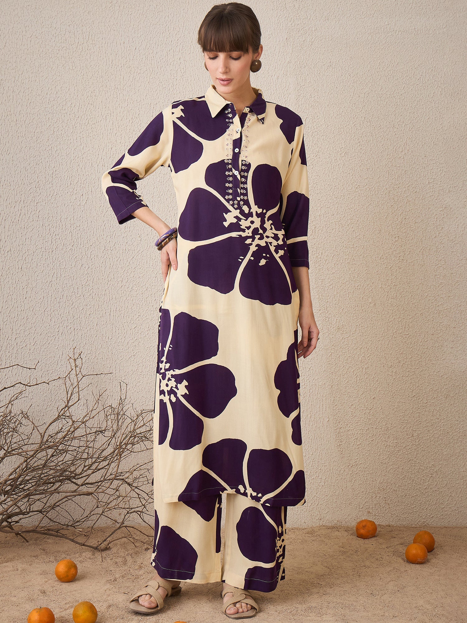 indo era, suit, kurta set for women, indo era kurta, kurta sets for ladies, summer dresses for women, 3 piece suit, cotton kurta set for women, new arrivals, women kurti plazo set, women in suit, kurta suit, floral kurta, short suit, spring summer, Off White suit