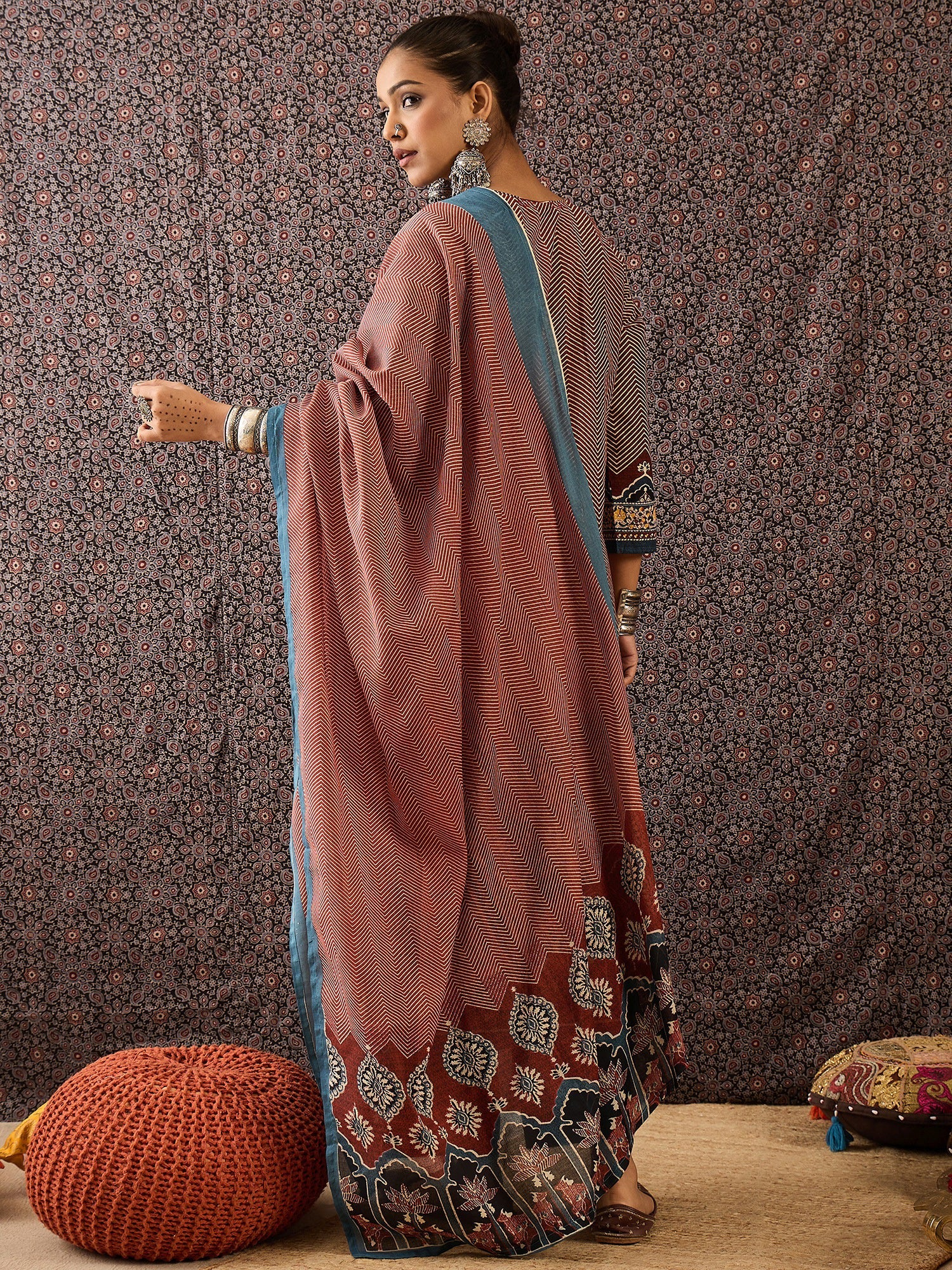indo era, suit, kurta set for women, indo era kurta, kurta sets for ladies, summer dresses for women, 3 piece suit, cotton kurta set for women, new arrivals, women kurti plazo set, women in suit, kurta suit, floral kurta, short suit, spring summer, Rust suit