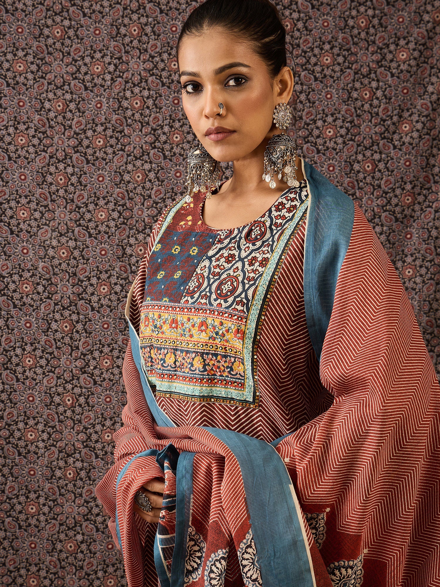 indo era, suit, kurta set for women, indo era kurta, kurta sets for ladies, summer dresses for women, 3 piece suit, cotton kurta set for women, new arrivals, women kurti plazo set, women in suit, kurta suit, floral kurta, short suit, spring summer, Rust suit