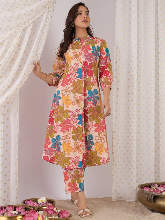 Indo Era Multi Printed A-Line Kurta Trousers set