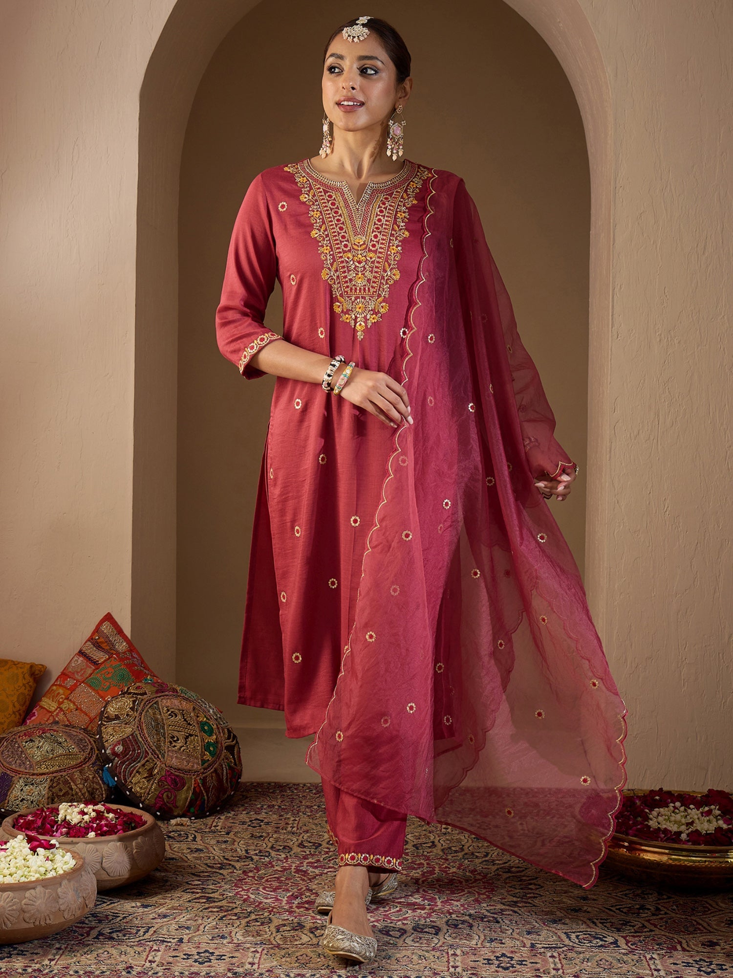 indo era, suit, kurta set for women, indo era kurta, kurta sets for ladies, summer dresses for women, 3 piece suit, cotton kurta set for women, new arrivals, women kurti plazo set, women in suit, kurta suit, floral kurta, short suit, spring summer, Pink suit