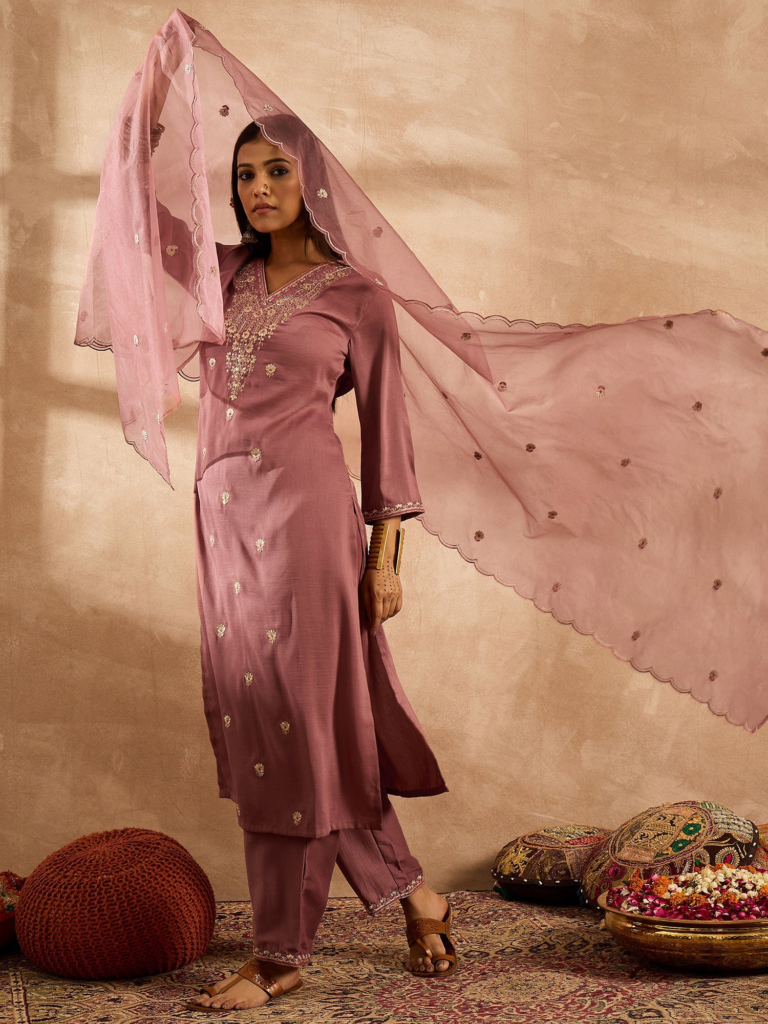 indo era, suit, kurta set for women, indo era kurta, kurta sets for ladies, summer dresses for women, 3 piece suit, cotton kurta set for women, new arrivals, women kurti plazo set, women in suit, kurta suit, floral kurta, short suit, spring summer, Mauve suit