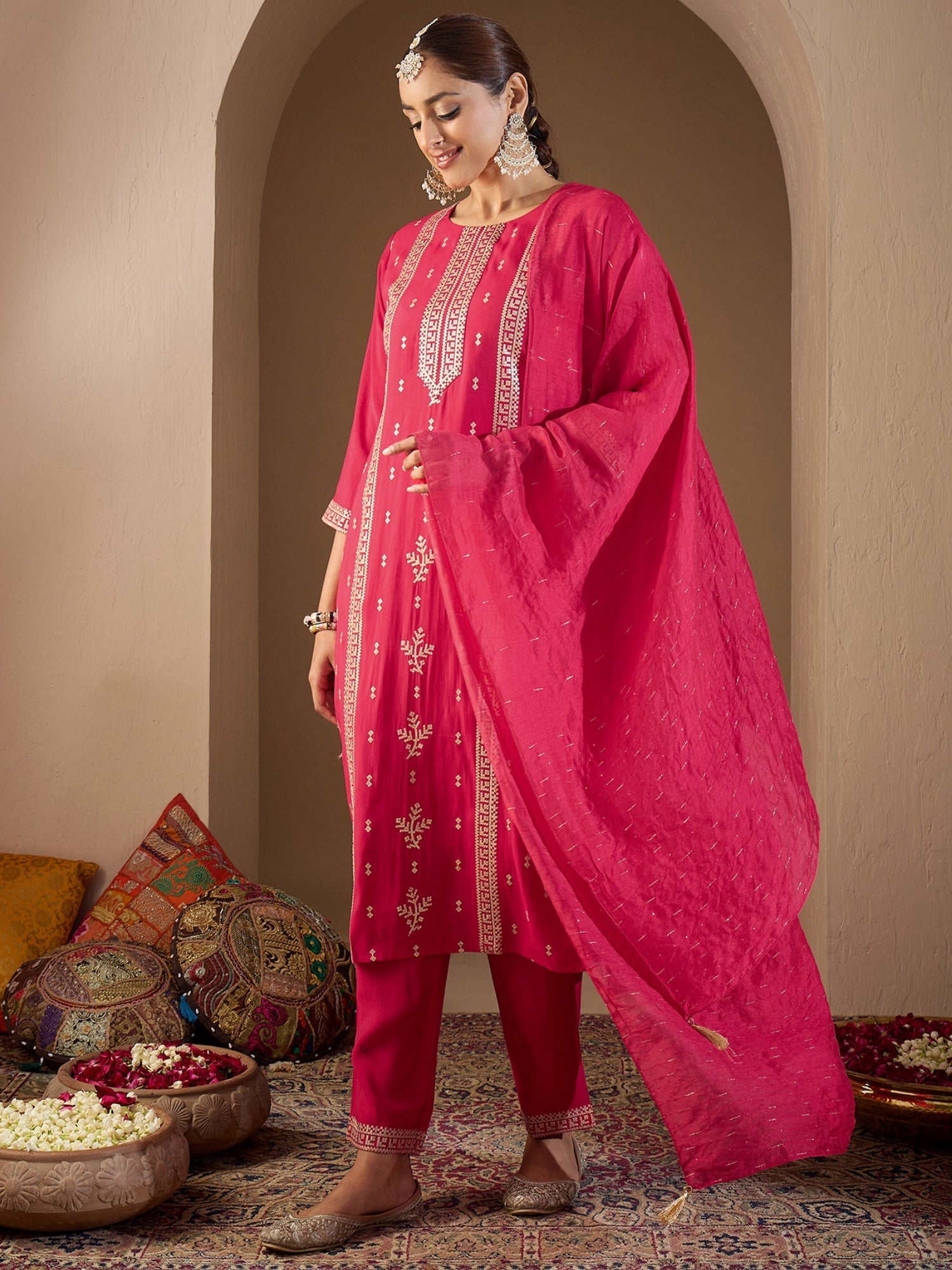indo era, suit, kurta set for women, indo era kurta, kurta sets for ladies, summer dresses for women, 3 piece suit, cotton kurta set for women, new arrivals, women kurti plazo set, women in suit, kurta suit, floral kurta, short suit, spring summer, Pink suit