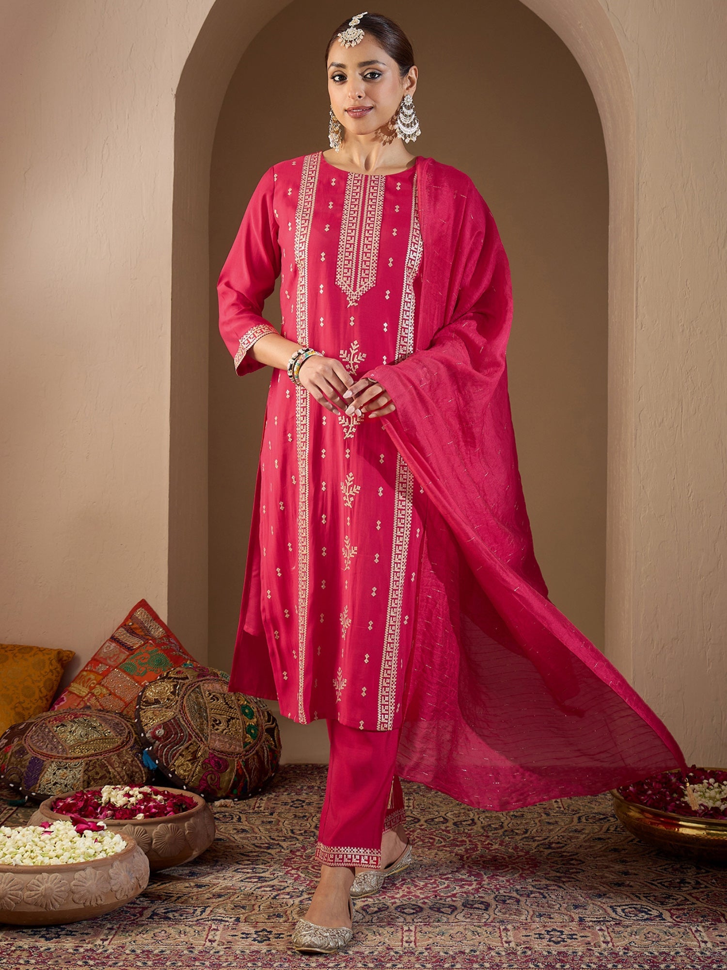 indo era, suit, kurta set for women, indo era kurta, kurta sets for ladies, summer dresses for women, 3 piece suit, cotton kurta set for women, new arrivals, women kurti plazo set, women in suit, kurta suit, floral kurta, short suit, spring summer, Pink suit