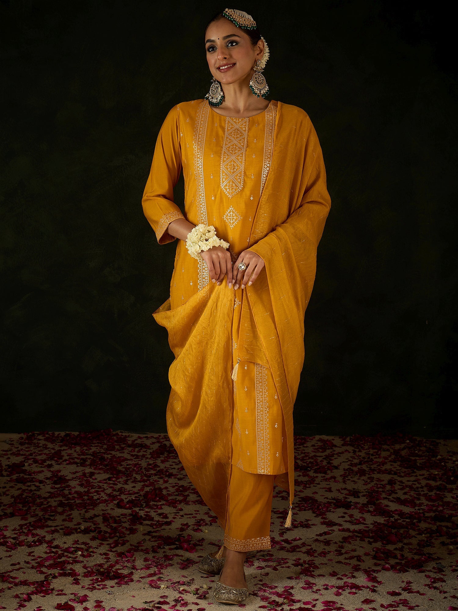 indo era, suit, kurta set for women, indo era kurta, kurta sets for ladies, summer dresses for women, 3 piece suit, cotton kurta set for women, new arrivals, women kurti plazo set, women in suit, kurta suit, floral kurta, short suit, spring summer, Mustard suit