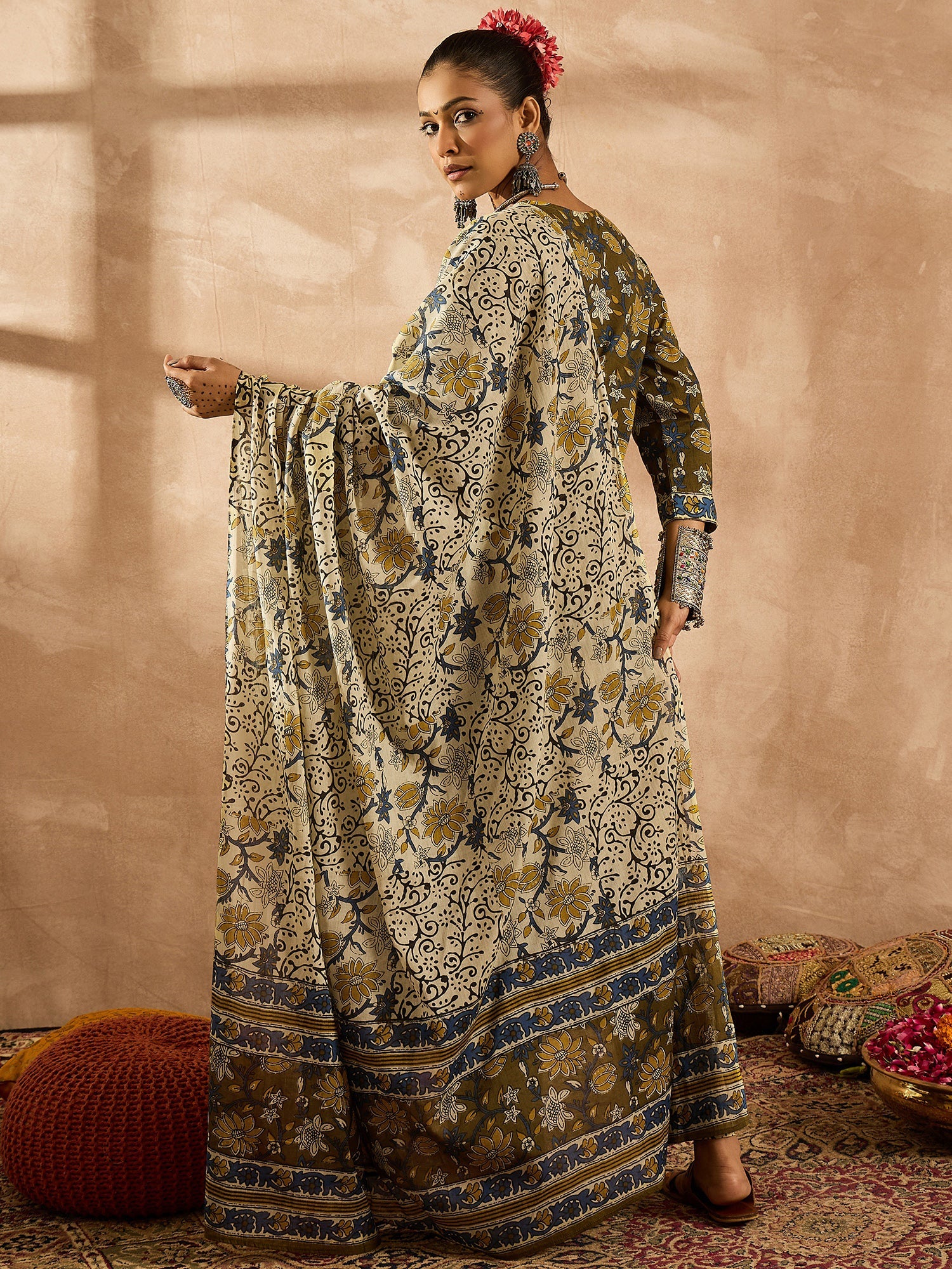 indo era, suit, kurta set for women, indo era kurta, kurta sets for ladies, summer dresses for women, 3 piece suit, cotton kurta set for women, new arrivals, women kurti plazo set, women in suit, kurta suit, floral kurta, short suit, spring summer, Olive suit
