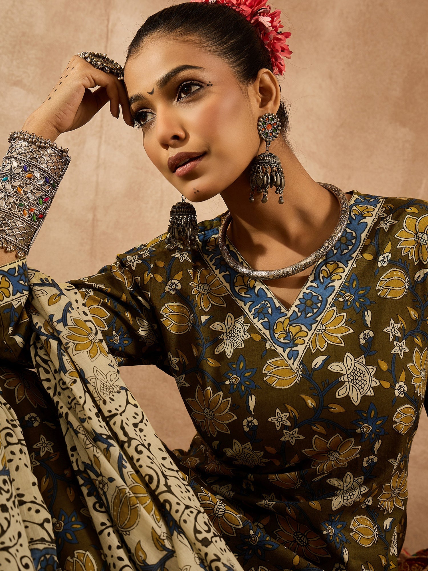 indo era, suit, kurta set for women, indo era kurta, kurta sets for ladies, summer dresses for women, 3 piece suit, cotton kurta set for women, new arrivals, women kurti plazo set, women in suit, kurta suit, floral kurta, short suit, spring summer, Olive suit