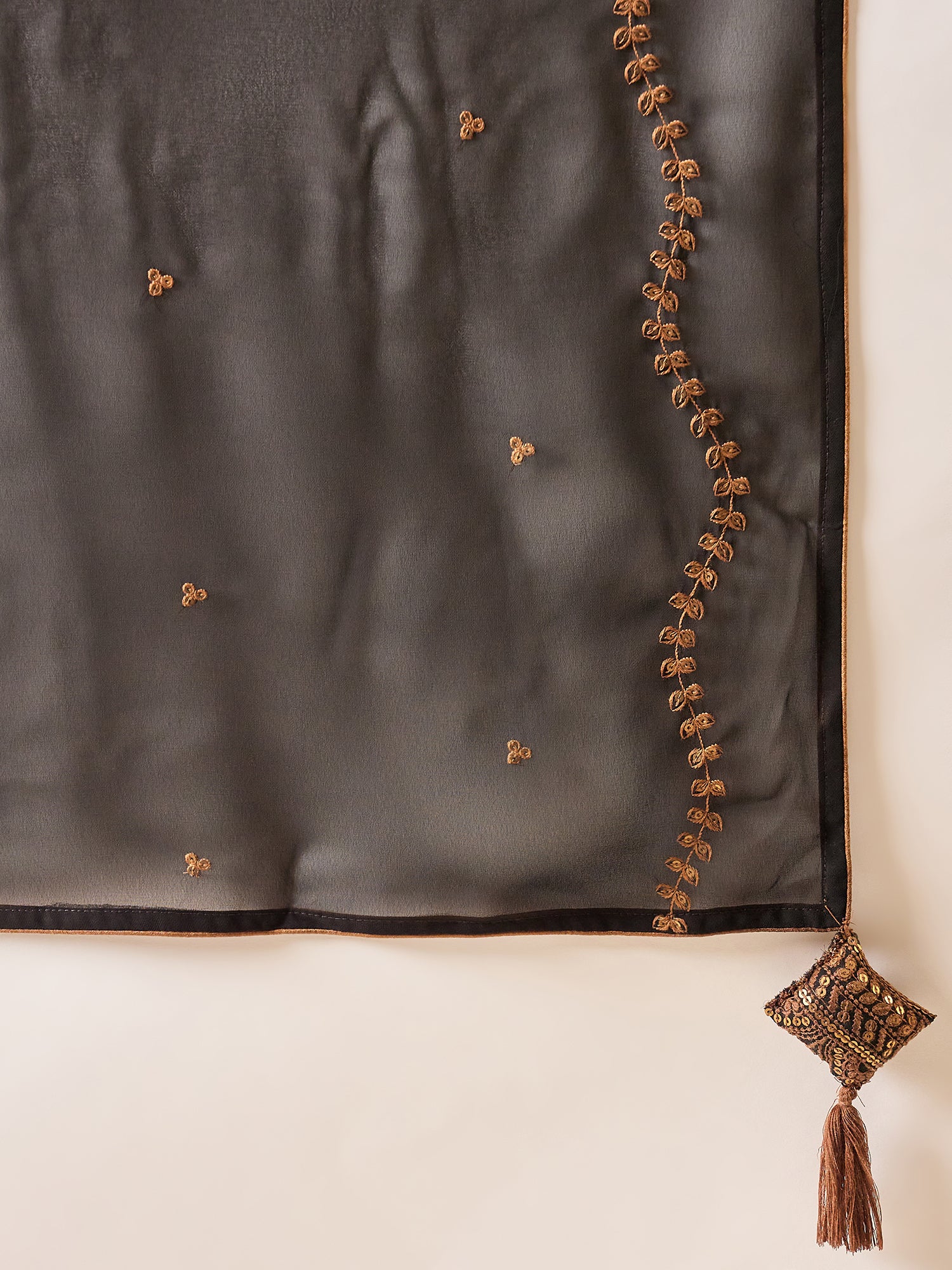 Black Embroidered Georgette Straight Round Neck Palazzo with Dupatta