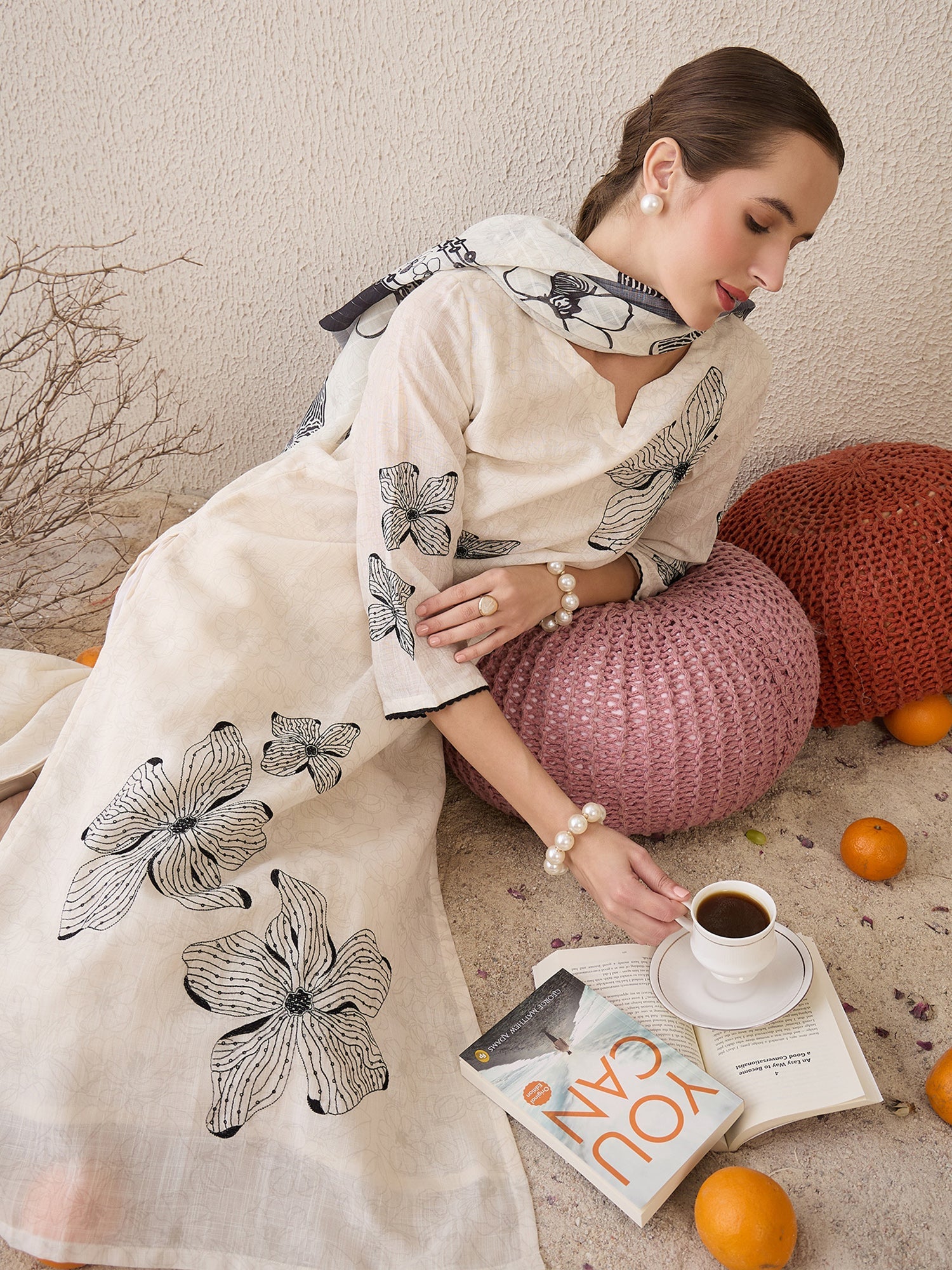 indo era, suit, kurta set for women, indo era kurta, kurta sets for ladies, summer dresses for women, 3 piece suit, cotton kurta set for women, new arrivals, women kurti plazo set, women in suit, kurta suit, floral kurta, short suit, spring summer, Off White suit
