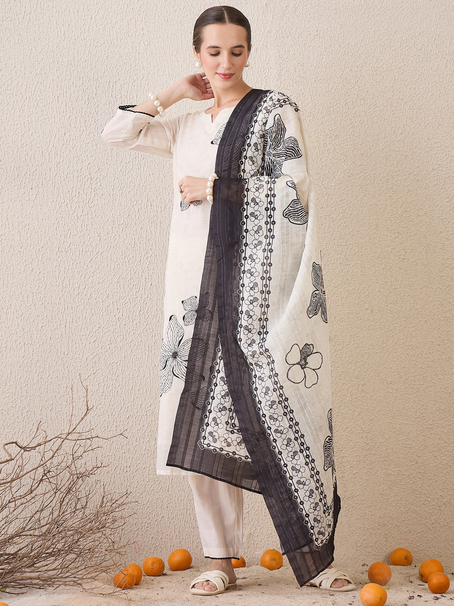indo era, suit, kurta set for women, indo era kurta, kurta sets for ladies, summer dresses for women, 3 piece suit, cotton kurta set for women, new arrivals, women kurti plazo set, women in suit, kurta suit, floral kurta, short suit, spring summer, Off White suit