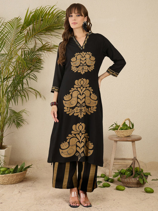 Black Printed A Line Kurta Set
