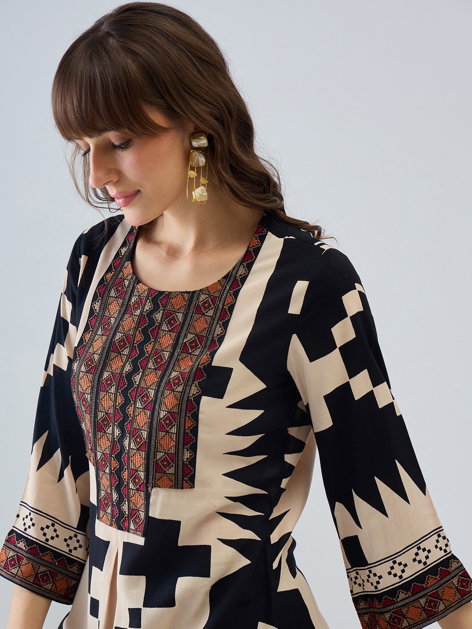 Indo era Off White Printed Straight Kurta Palazzos Set