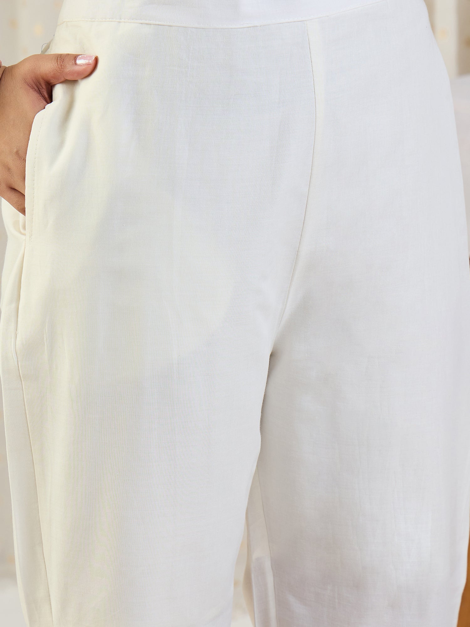 Indo Era Off White Embroidered Straight Kurta Trousers With Dupatta Set