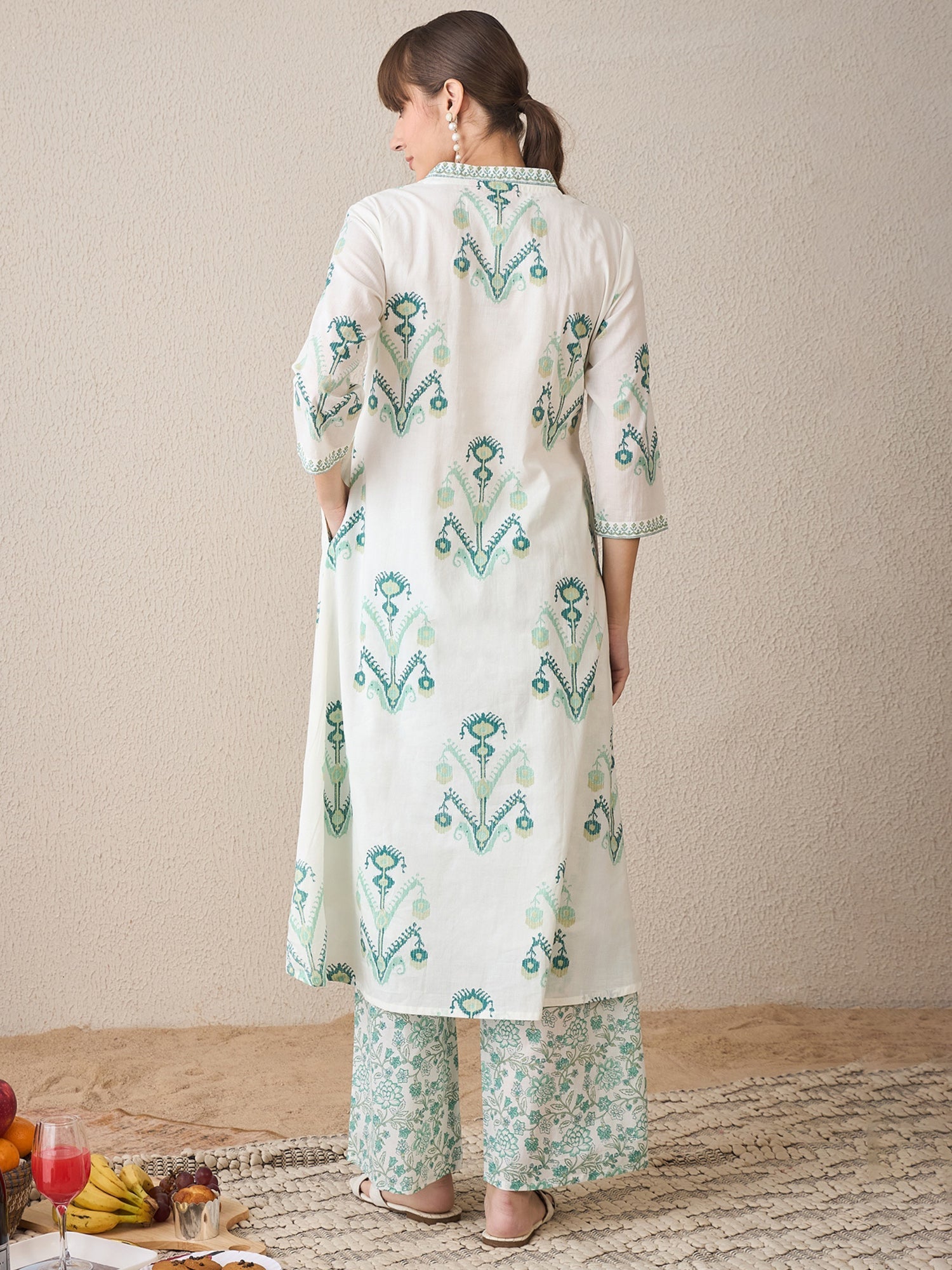 indo era, suit, kurta set for women, indo era kurta, kurta sets for ladies, summer dresses for women, 3 piece suit, cotton kurta set for women, new arrivals, women kurti plazo set, women in suit, kurta suit, floral kurta, short suit, spring summer, White suit