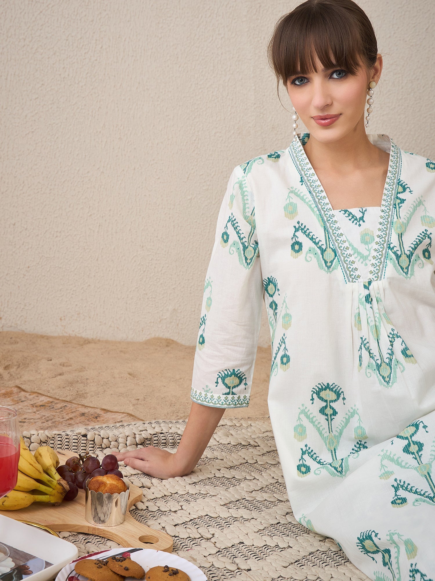 indo era, suit, kurta set for women, indo era kurta, kurta sets for ladies, summer dresses for women, 3 piece suit, cotton kurta set for women, new arrivals, women kurti plazo set, women in suit, kurta suit, floral kurta, short suit, spring summer, White suit
