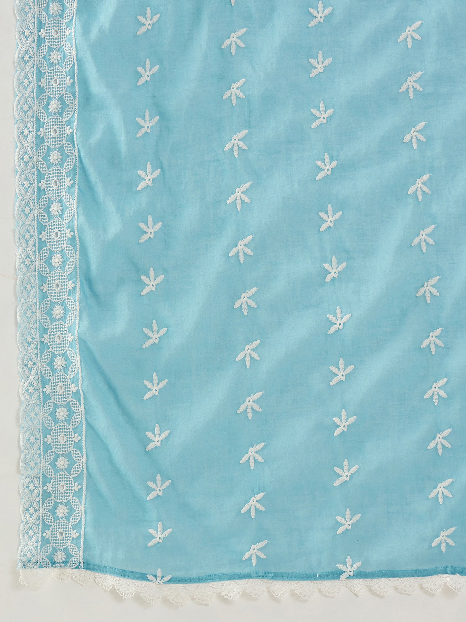 Blue Embroidered Pure Cotton Straight Kurta Sets With Dupatta