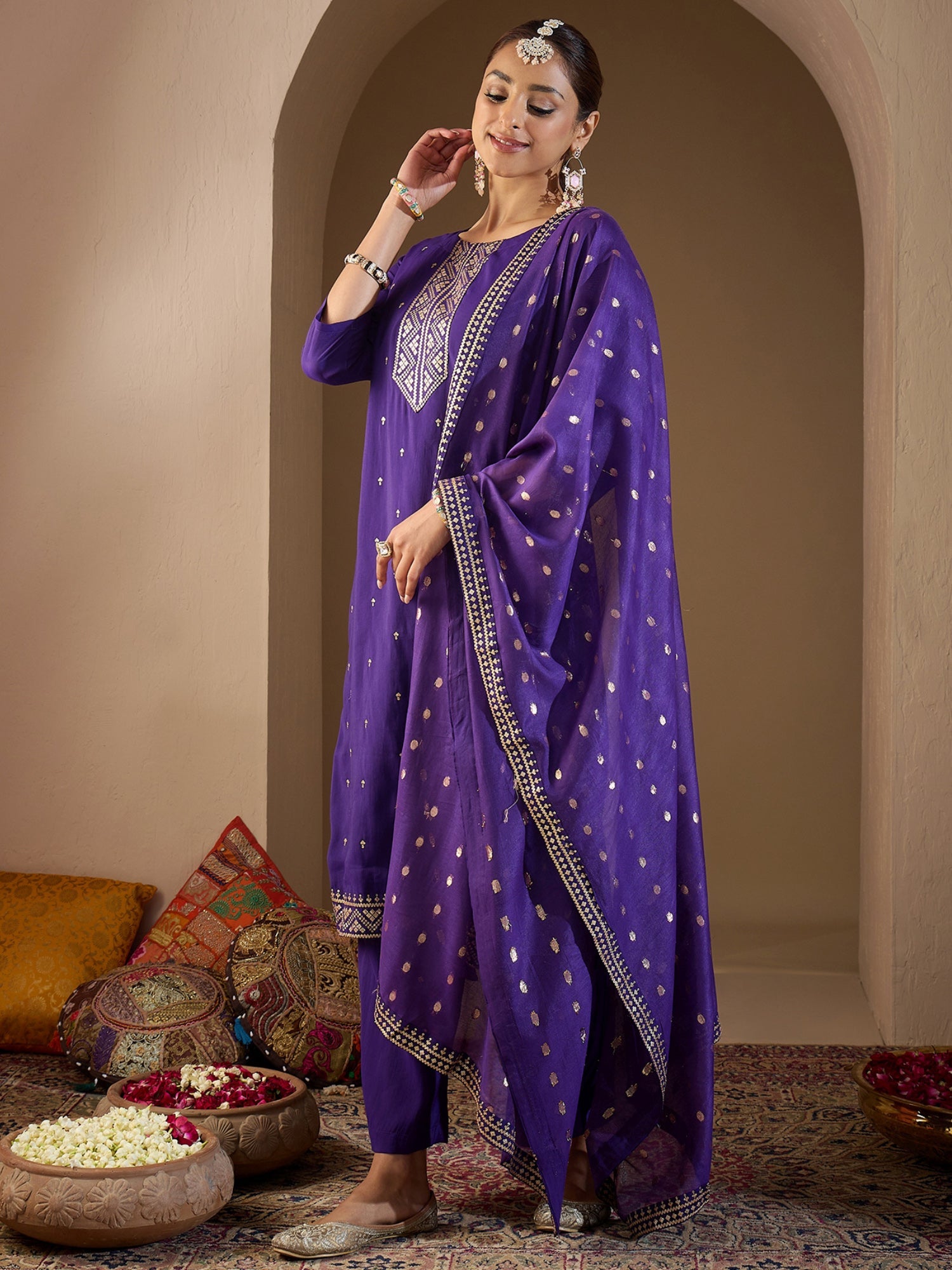 indo era, suit, kurta set for women, indo era kurta, kurta sets for ladies, summer dresses for women, 3 piece suit, cotton kurta set for women, new arrivals, women kurti plazo set, women in suit, kurta suit, floral kurta, short suit, spring summer, Purple suit