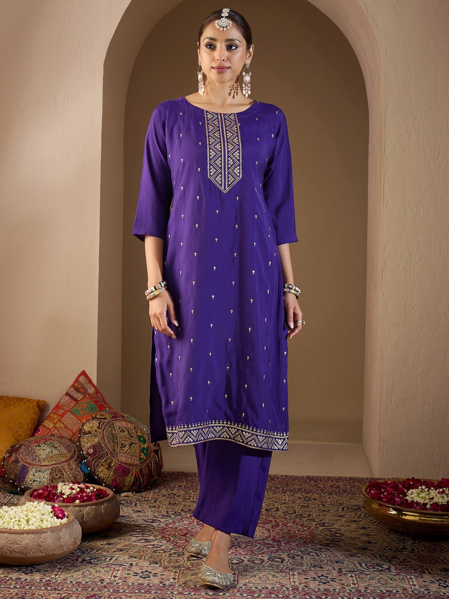 indo era, suit, kurta set for women, indo era kurta, kurta sets for ladies, summer dresses for women, 3 piece suit, cotton kurta set for women, new arrivals, women kurti plazo set, women in suit, kurta suit, floral kurta, short suit, spring summer, Purple suit