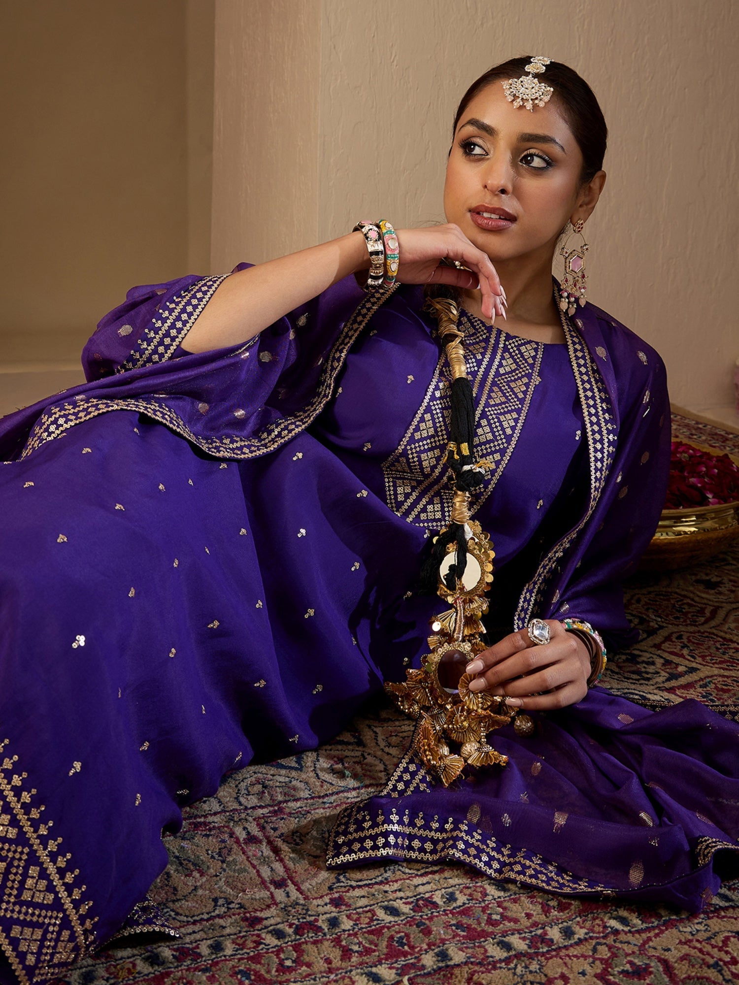indo era, suit, kurta set for women, indo era kurta, kurta sets for ladies, summer dresses for women, 3 piece suit, cotton kurta set for women, new arrivals, women kurti plazo set, women in suit, kurta suit, floral kurta, short suit, spring summer, Purple suit
