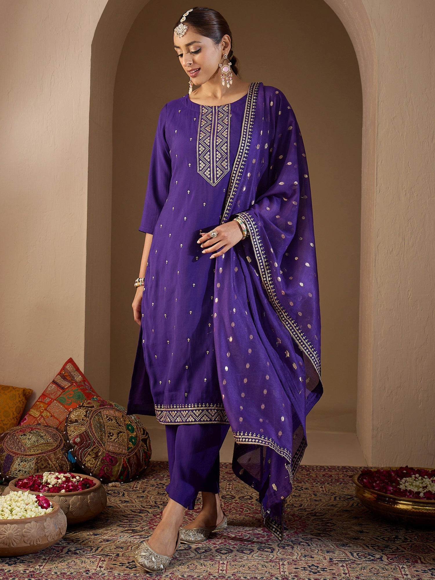 indo era, suit, kurta set for women, indo era kurta, kurta sets for ladies, summer dresses for women, 3 piece suit, cotton kurta set for women, new arrivals, women kurti plazo set, women in suit, kurta suit, floral kurta, short suit, spring summer, Purple suit