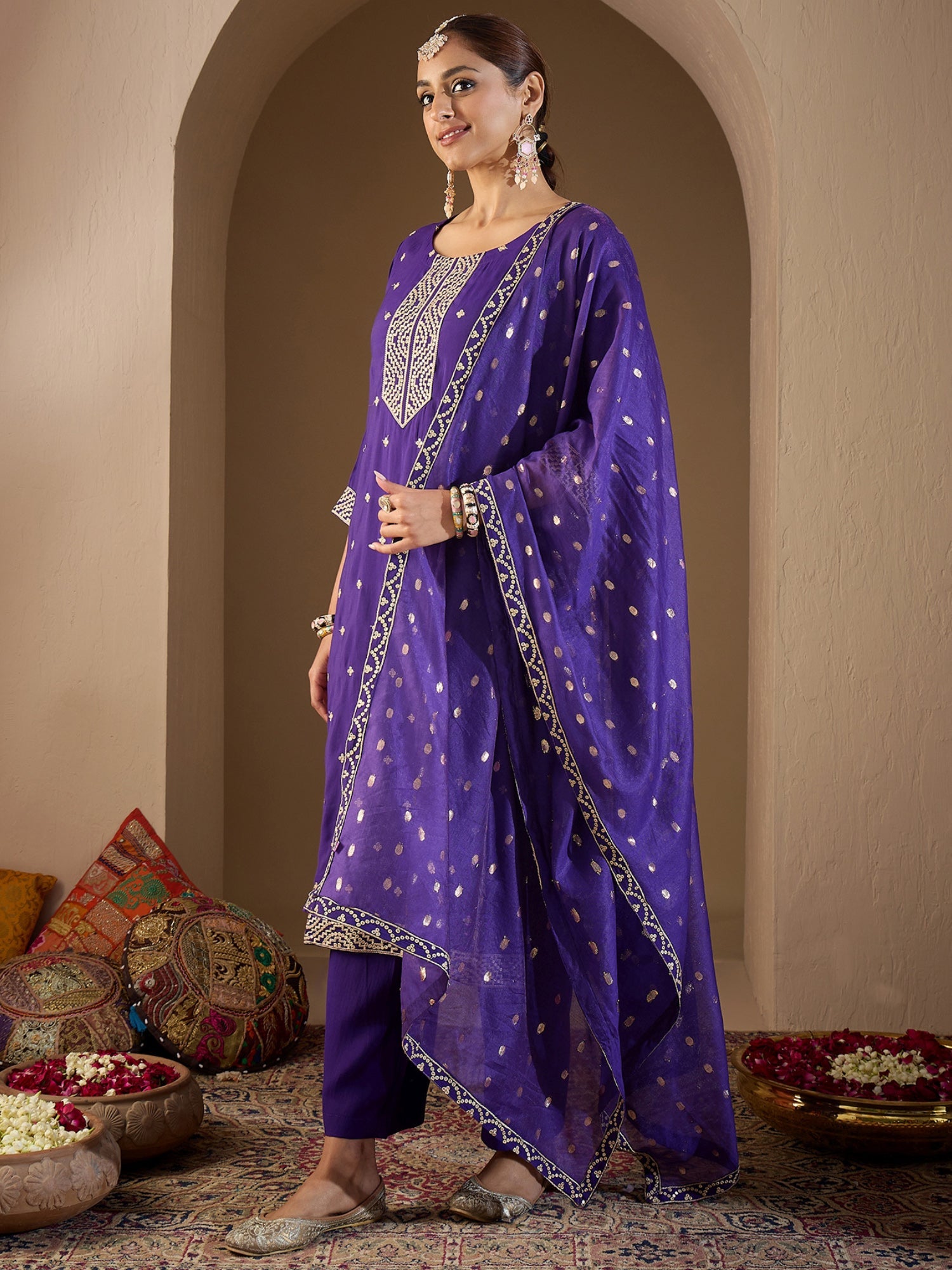 indo era, suit, kurta set for women, indo era kurta, kurta sets for ladies, summer dresses for women, 3 piece suit, cotton kurta set for women, new arrivals, women kurti plazo set, women in suit, kurta suit, floral kurta, short suit, spring summer, Purple suit