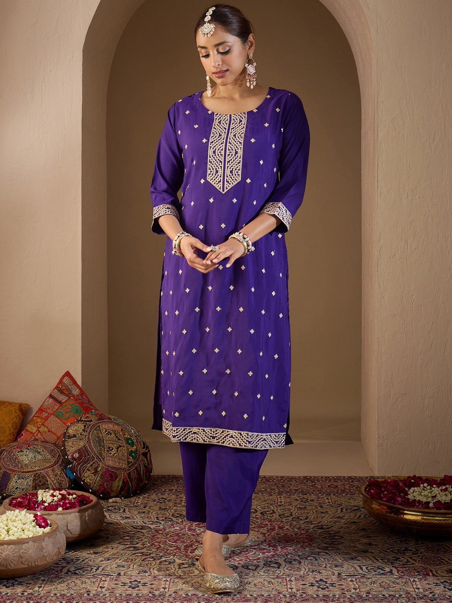 indo era, suit, kurta set for women, indo era kurta, kurta sets for ladies, summer dresses for women, 3 piece suit, cotton kurta set for women, new arrivals, women kurti plazo set, women in suit, kurta suit, floral kurta, short suit, spring summer, Purple suit