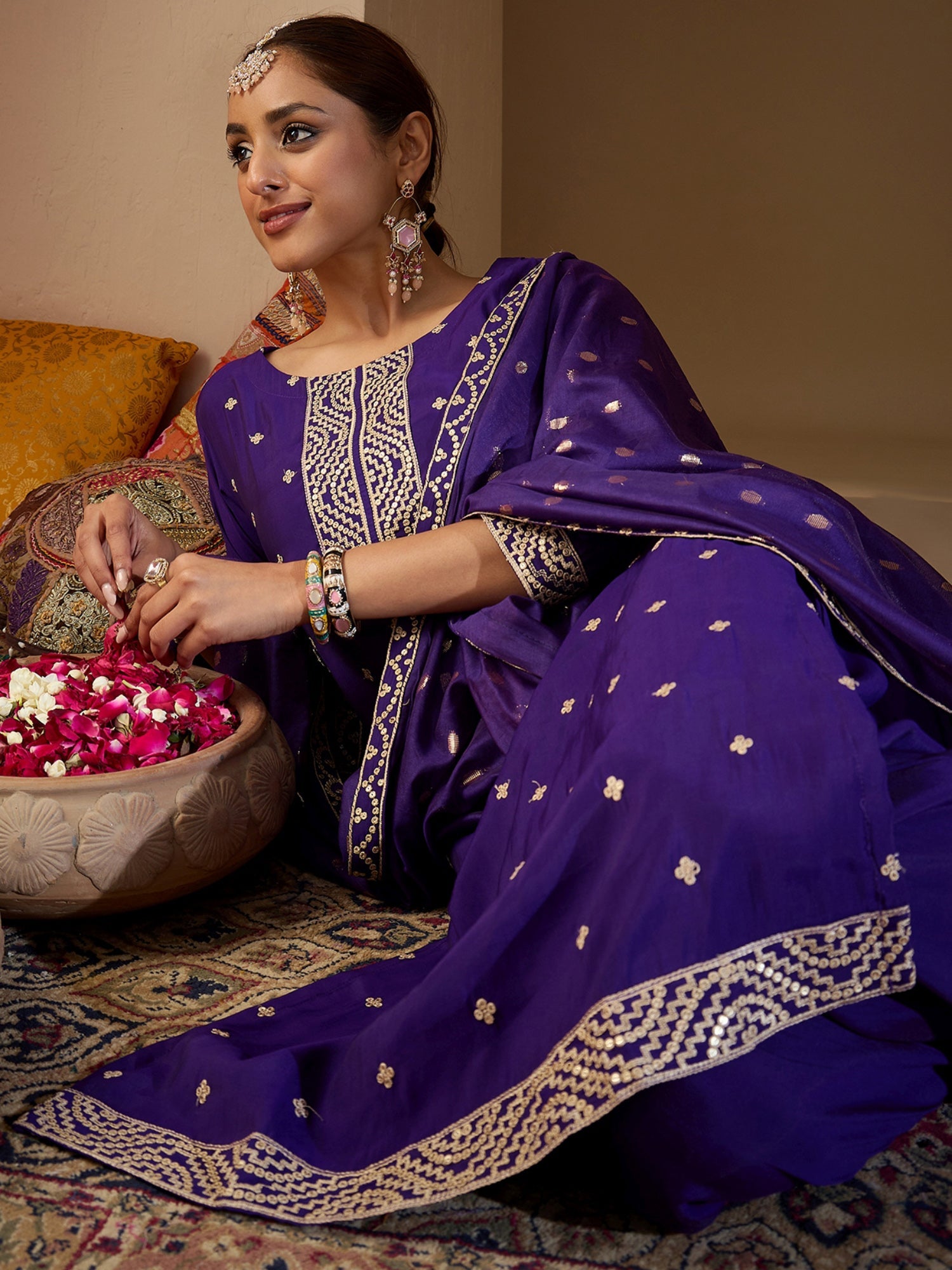 indo era, suit, kurta set for women, indo era kurta, kurta sets for ladies, summer dresses for women, 3 piece suit, cotton kurta set for women, new arrivals, women kurti plazo set, women in suit, kurta suit, floral kurta, short suit, spring summer, Purple suit