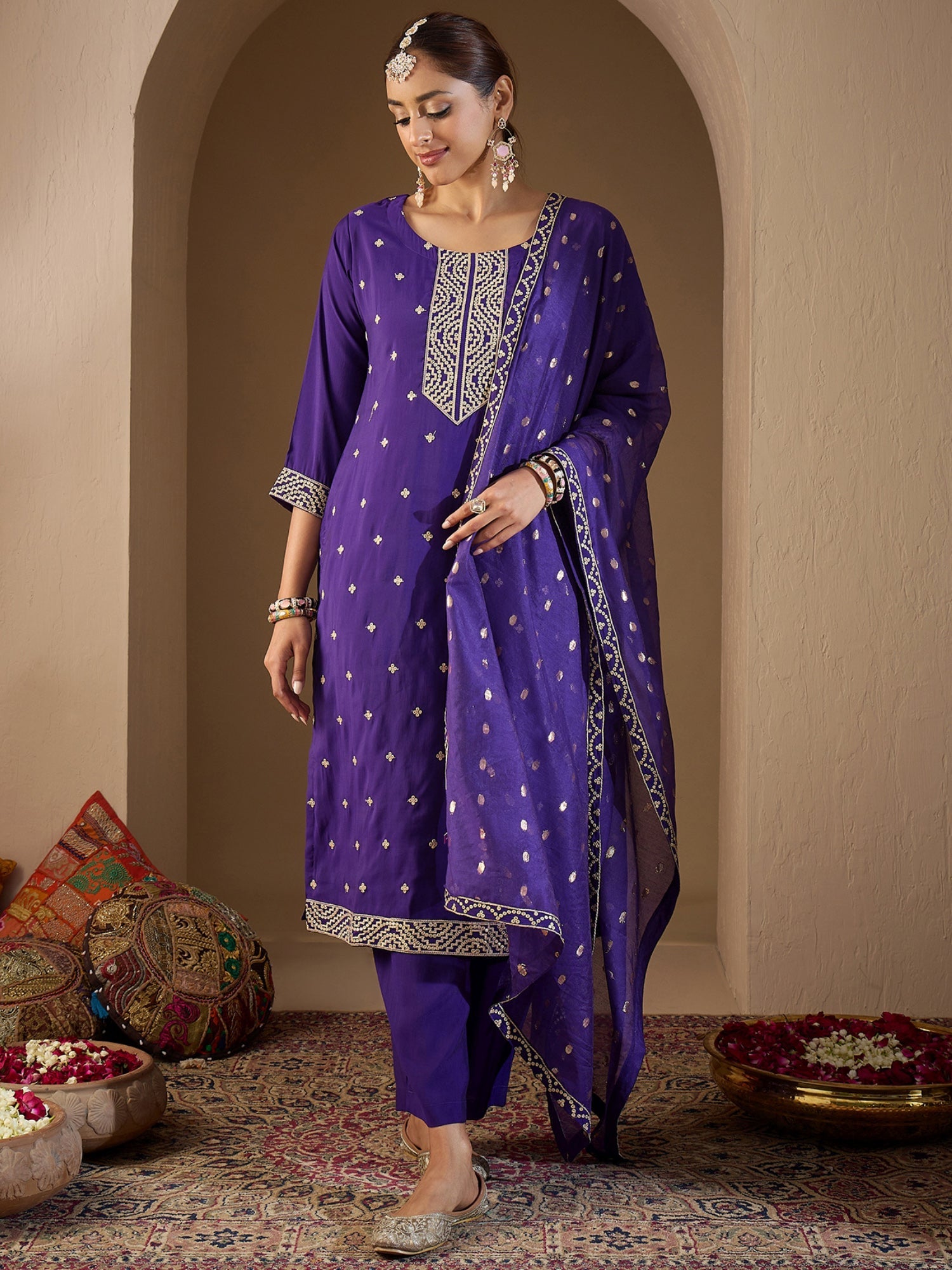 indo era, suit, kurta set for women, indo era kurta, kurta sets for ladies, summer dresses for women, 3 piece suit, cotton kurta set for women, new arrivals, women kurti plazo set, women in suit, kurta suit, floral kurta, short suit, spring summer, Purple suit