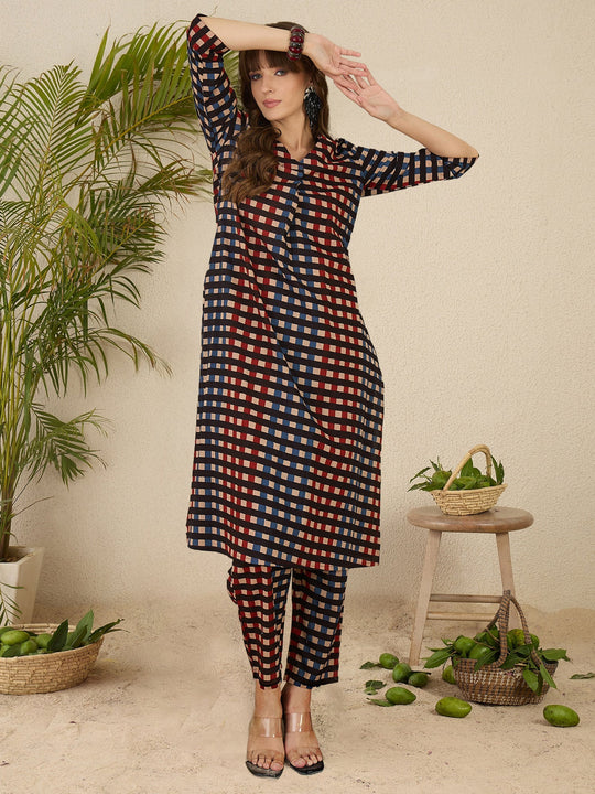 Multi Printed Straight Kurta Trouser Set