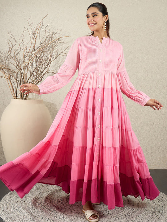 Pink Solid Anarkali Cotton Kurta