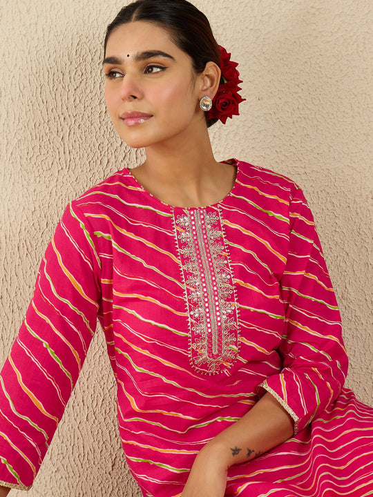 Pink Leheriya Printed Cotton Kurtas