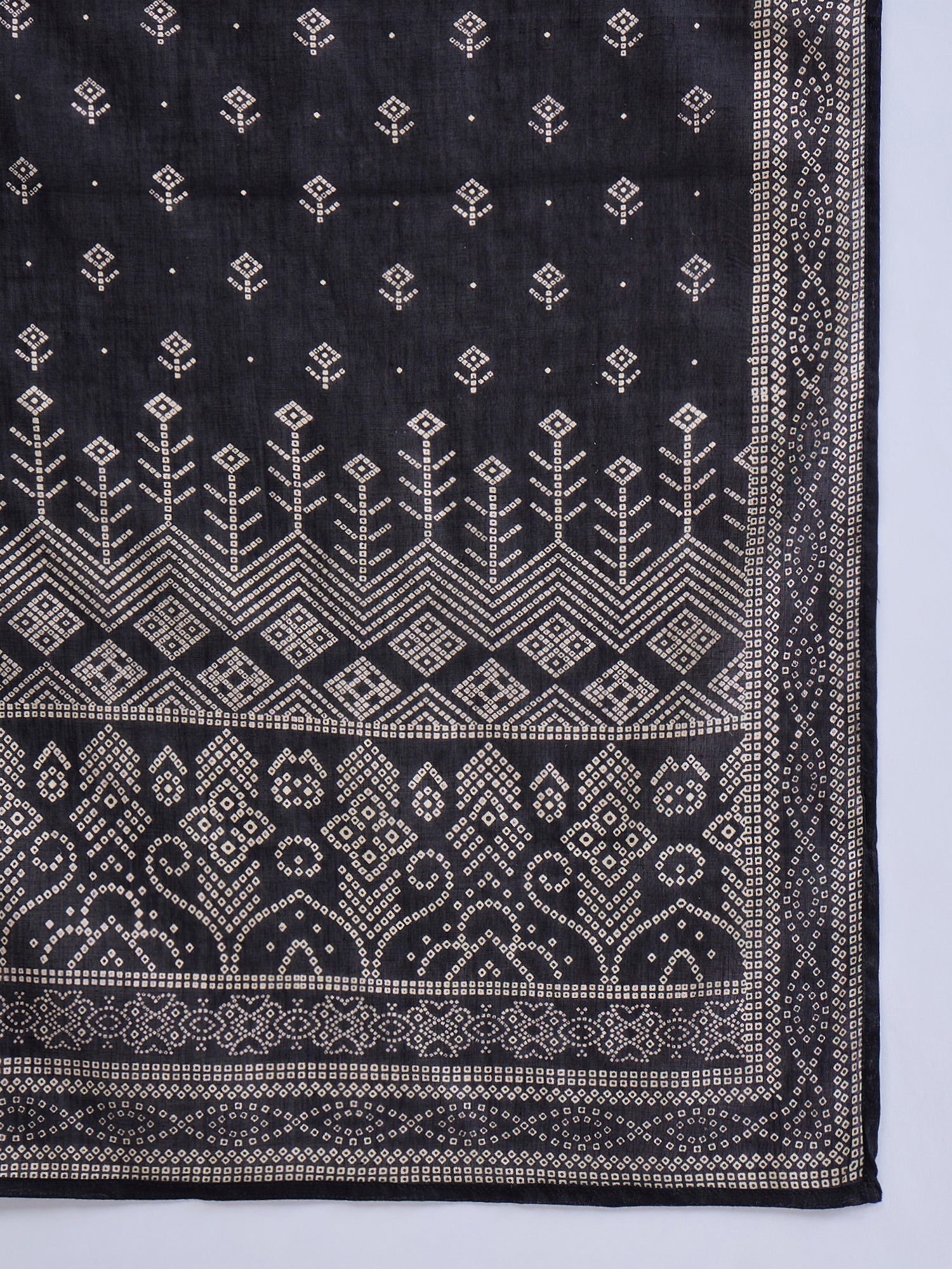 Black Printed Pure Cotton Straight V-Neck Kurta Sets With Dupatta