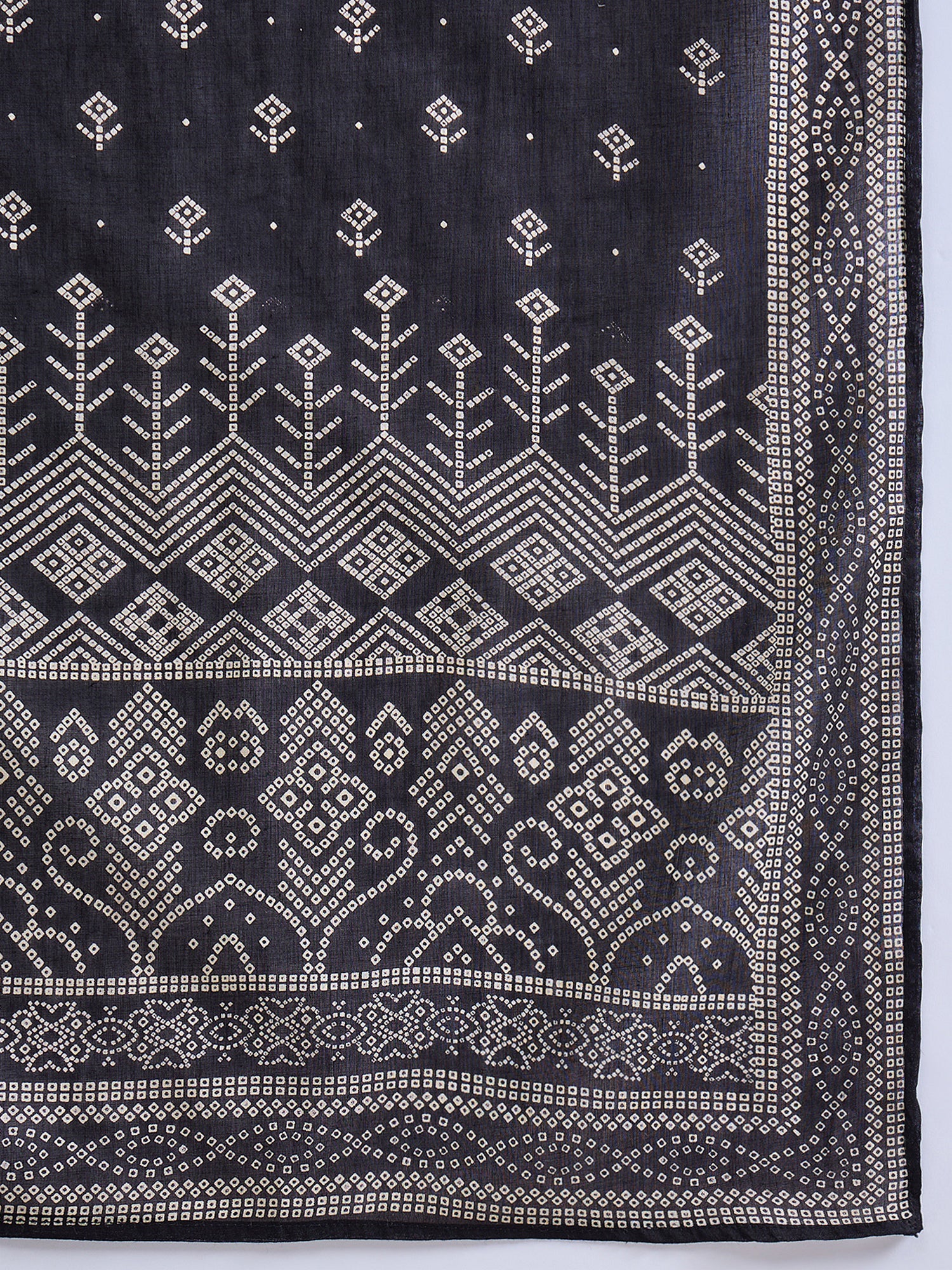 Black Printed Pure Cotton Straight V-Neck Kurta Sets With Dupatta