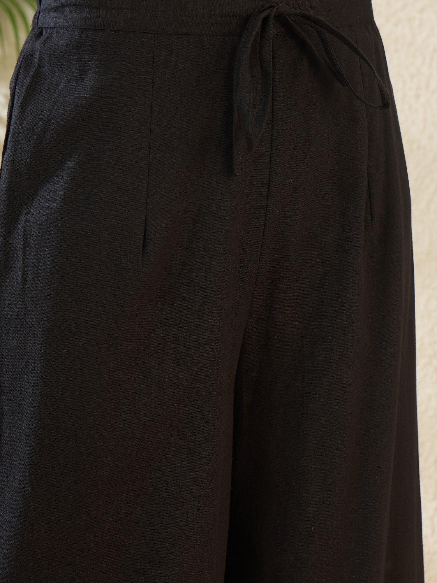 Black Embroidered Pure Cotton Straight Kurta Palazzo Set